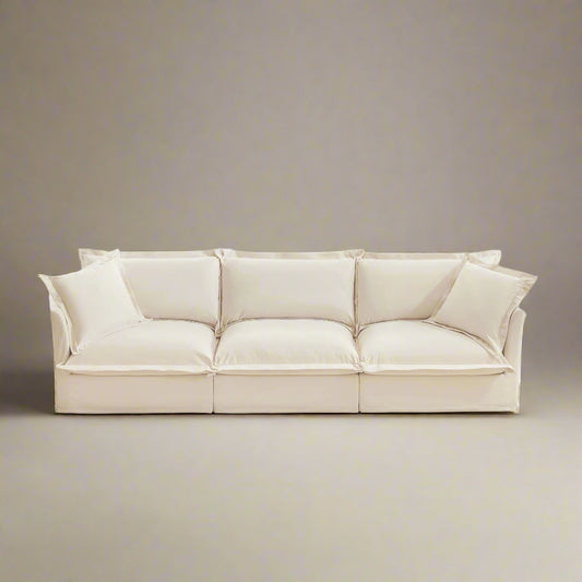 Fluffy Chenille 3-Seat Sofa – Cream, Washable