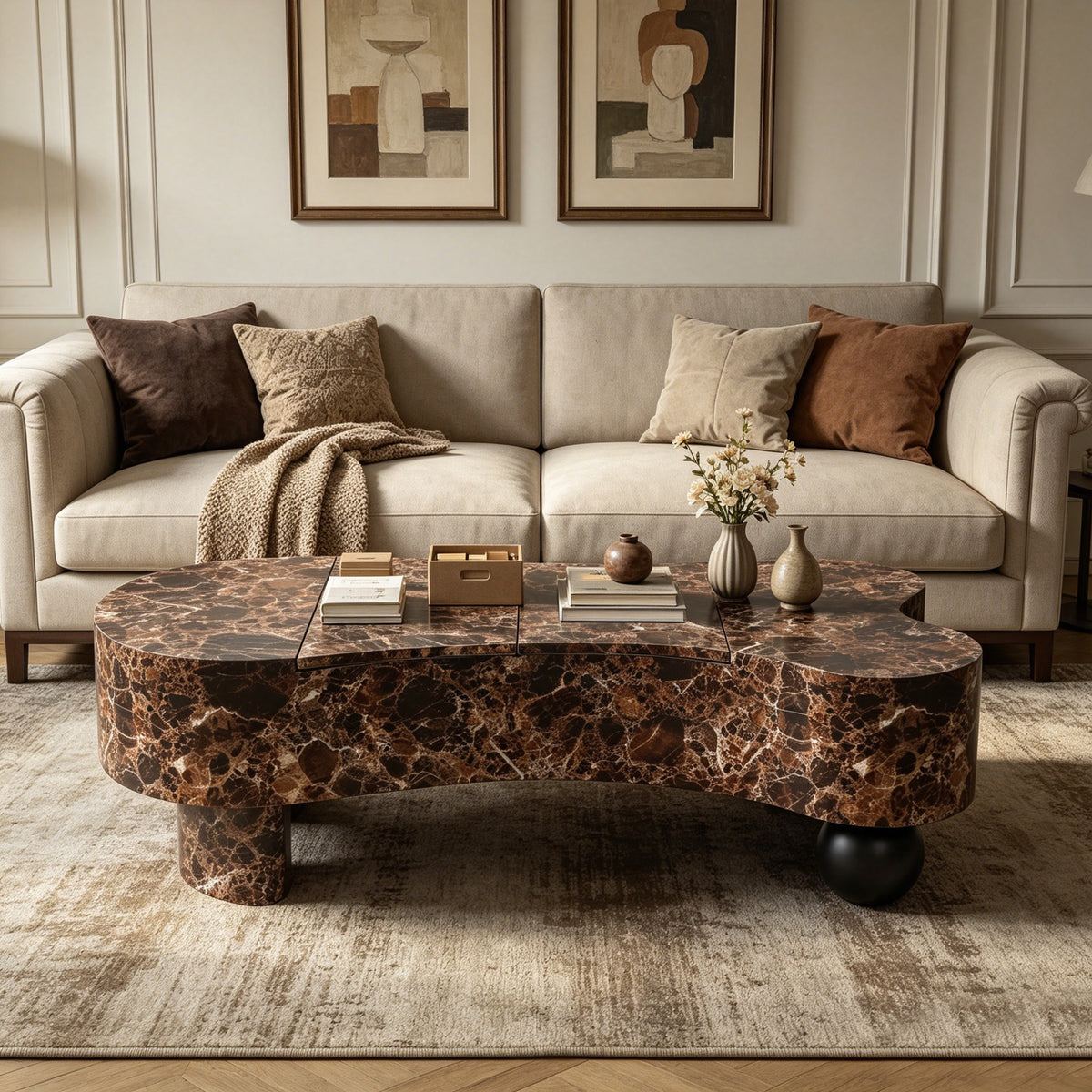 Walnut Fluted Coffee Table with Storage, 47.2 in