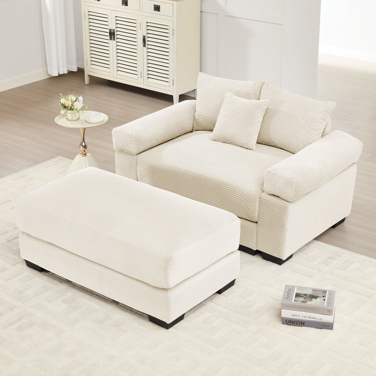 Cream Corduroy Modular Couch Seat, 54.3 in Wide