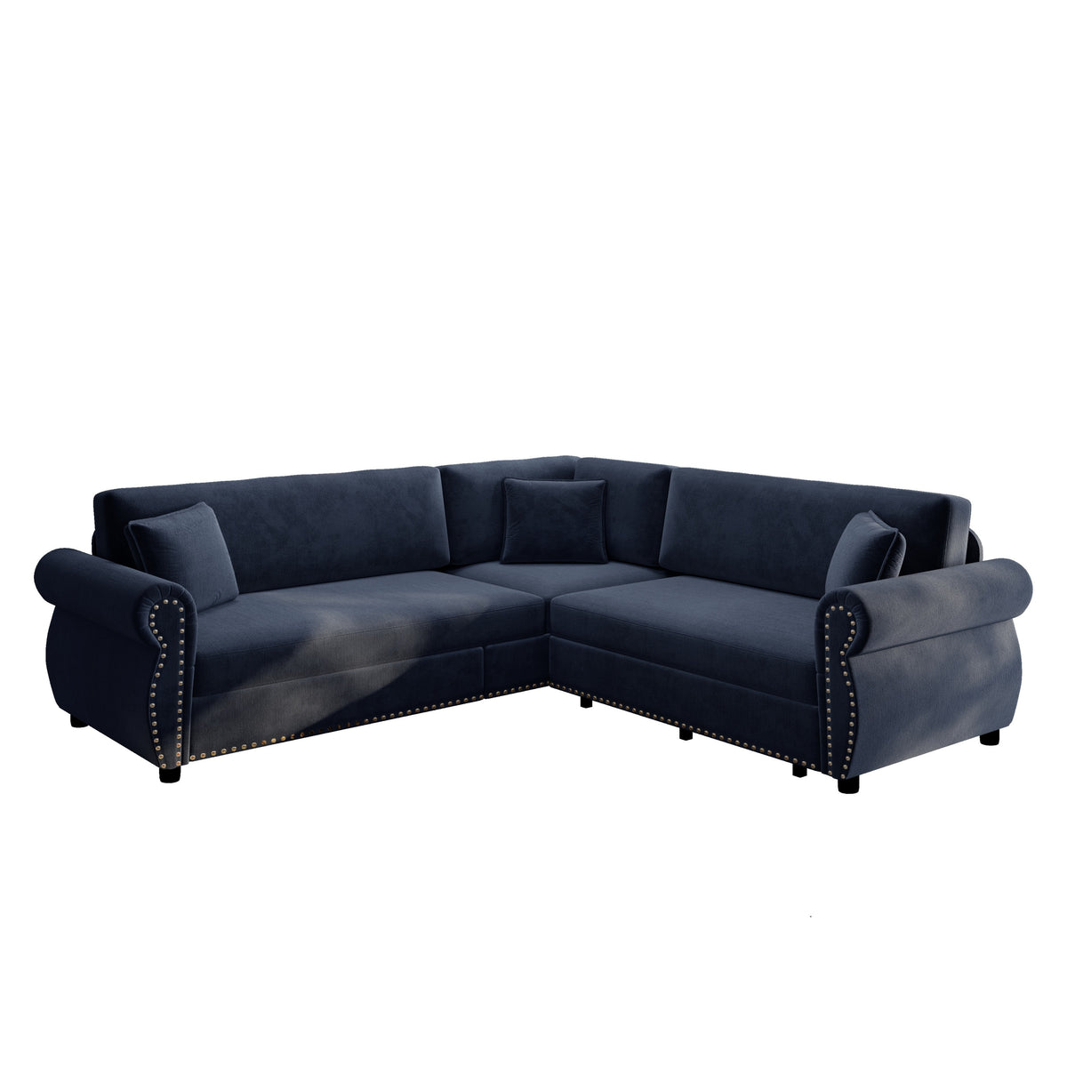 Blue Chenille L-Shaped King Sleeper Sectional, 88.2 in Wide