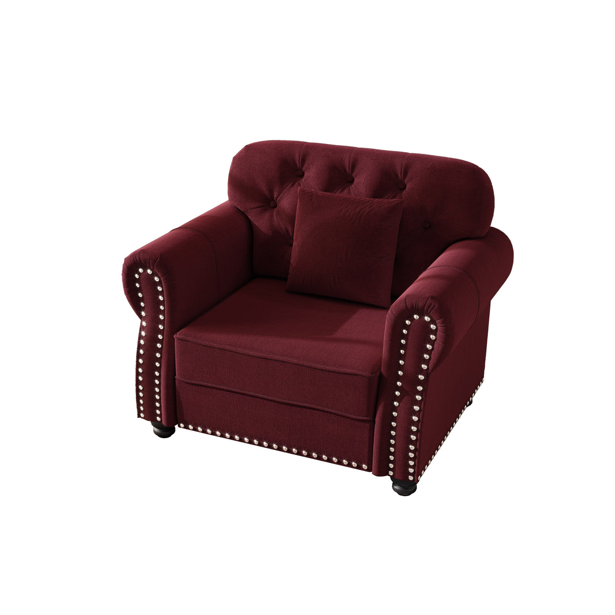 Burgundy Velvet Chesterfield Sofa, 41.3 in Wide, 29.9 in Deep