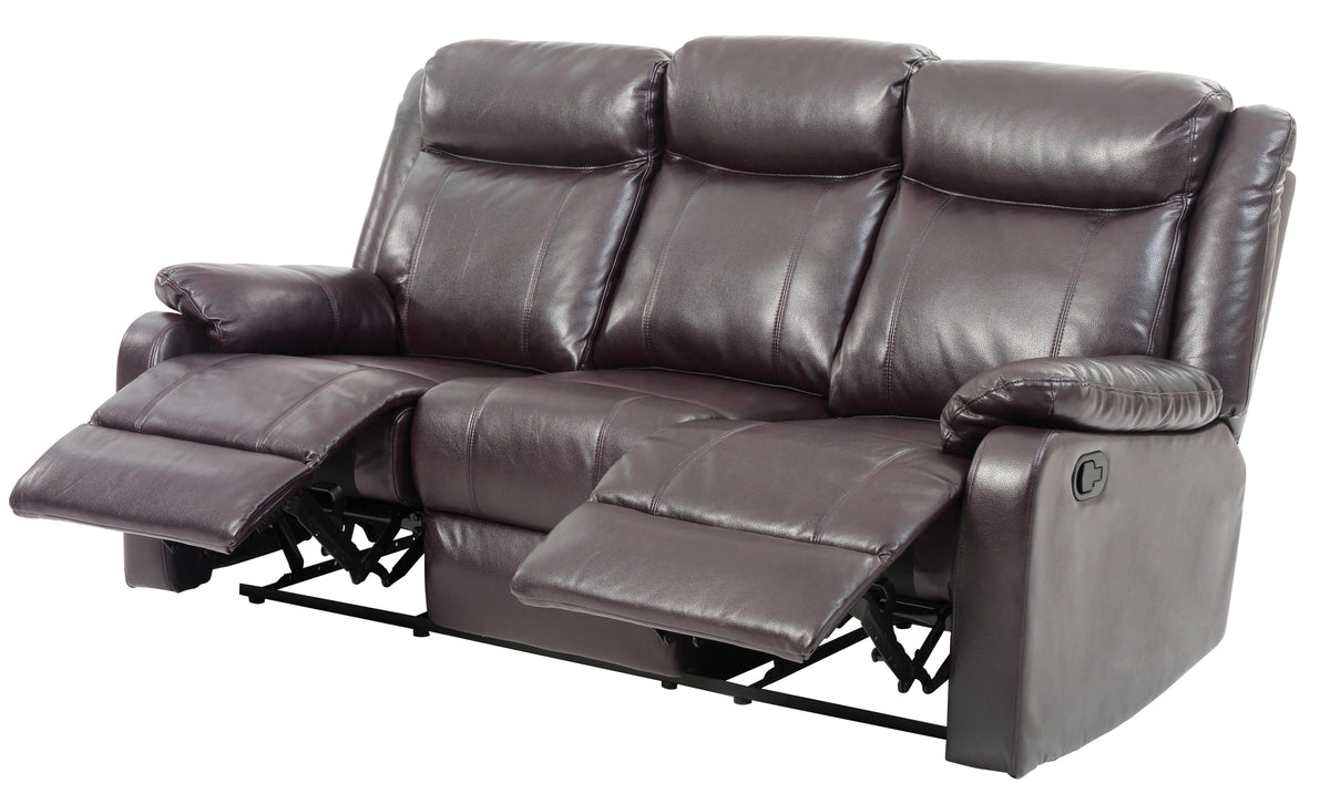 Dark Brown Vegan Leather Reclining Sofa, 85 in Wide