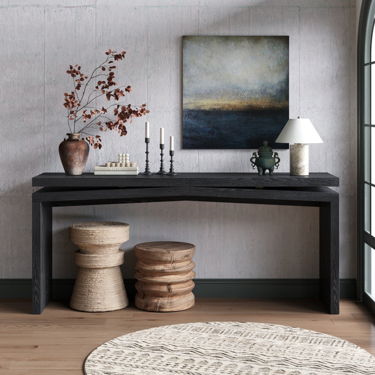 Black Entryway Console Table with Storage, 65 in Wide