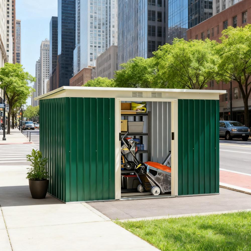 Green Metal Storage Shed with Lockable Doors