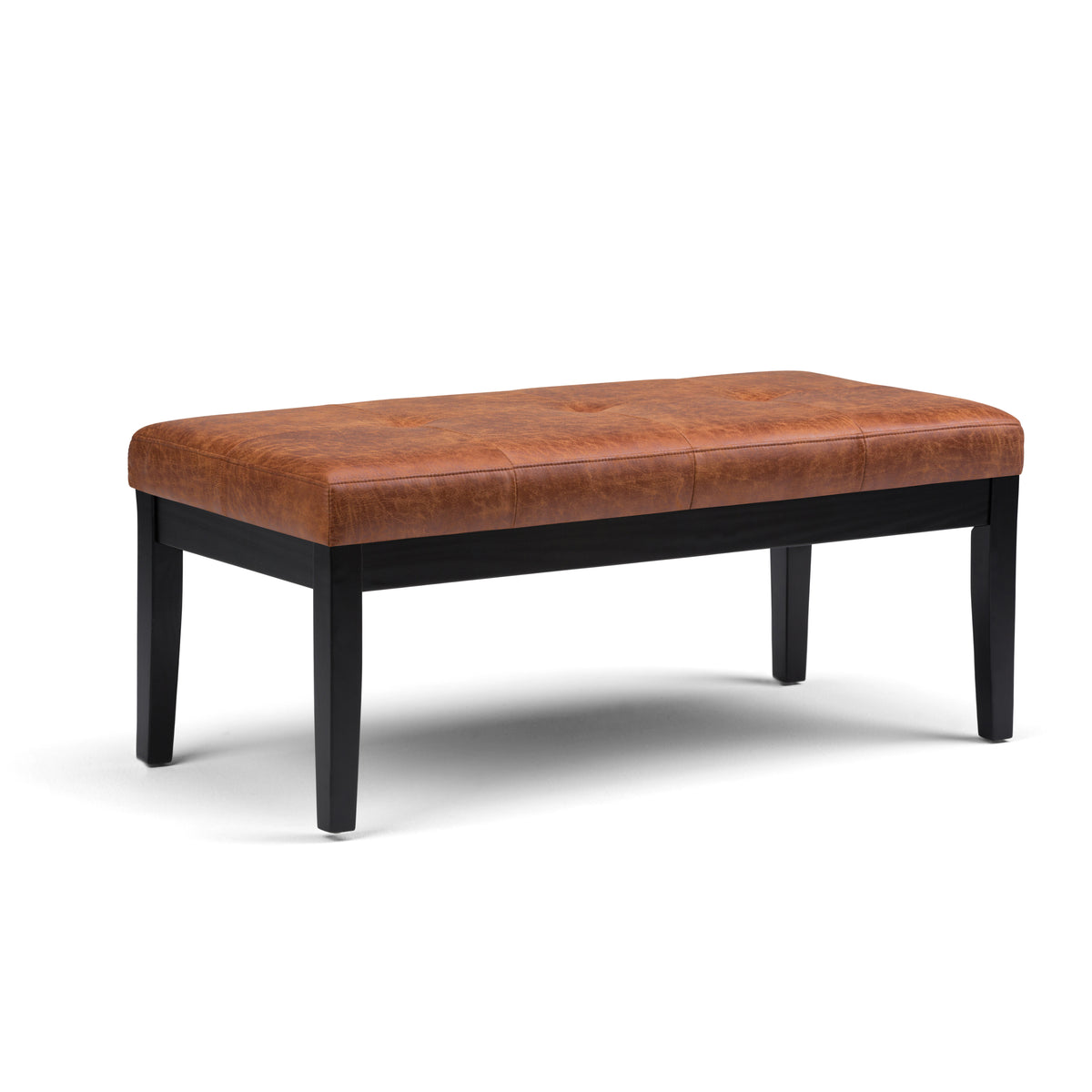 Dark Brown Vegan Leather Tufted Ottoman Bench, 41.3 in