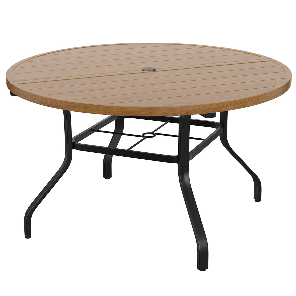 Black Metal Round Outdoor Dining Table with Umbrella Hole, 47 in Wide