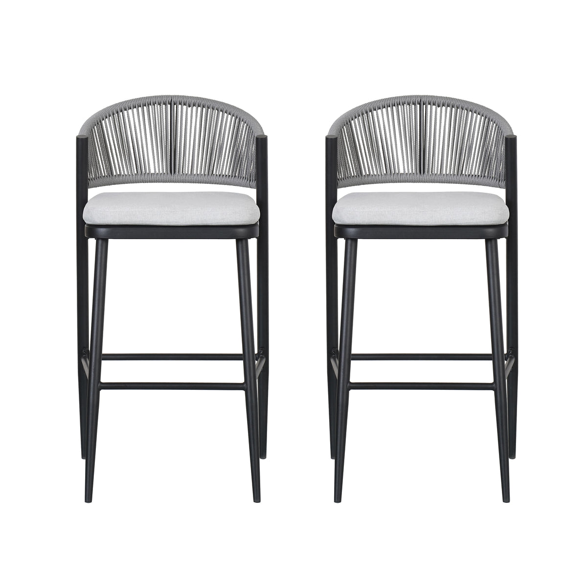 Black Metal Outdoor Counter Stool with Cushions, Set of 2, 39.5 in Tall