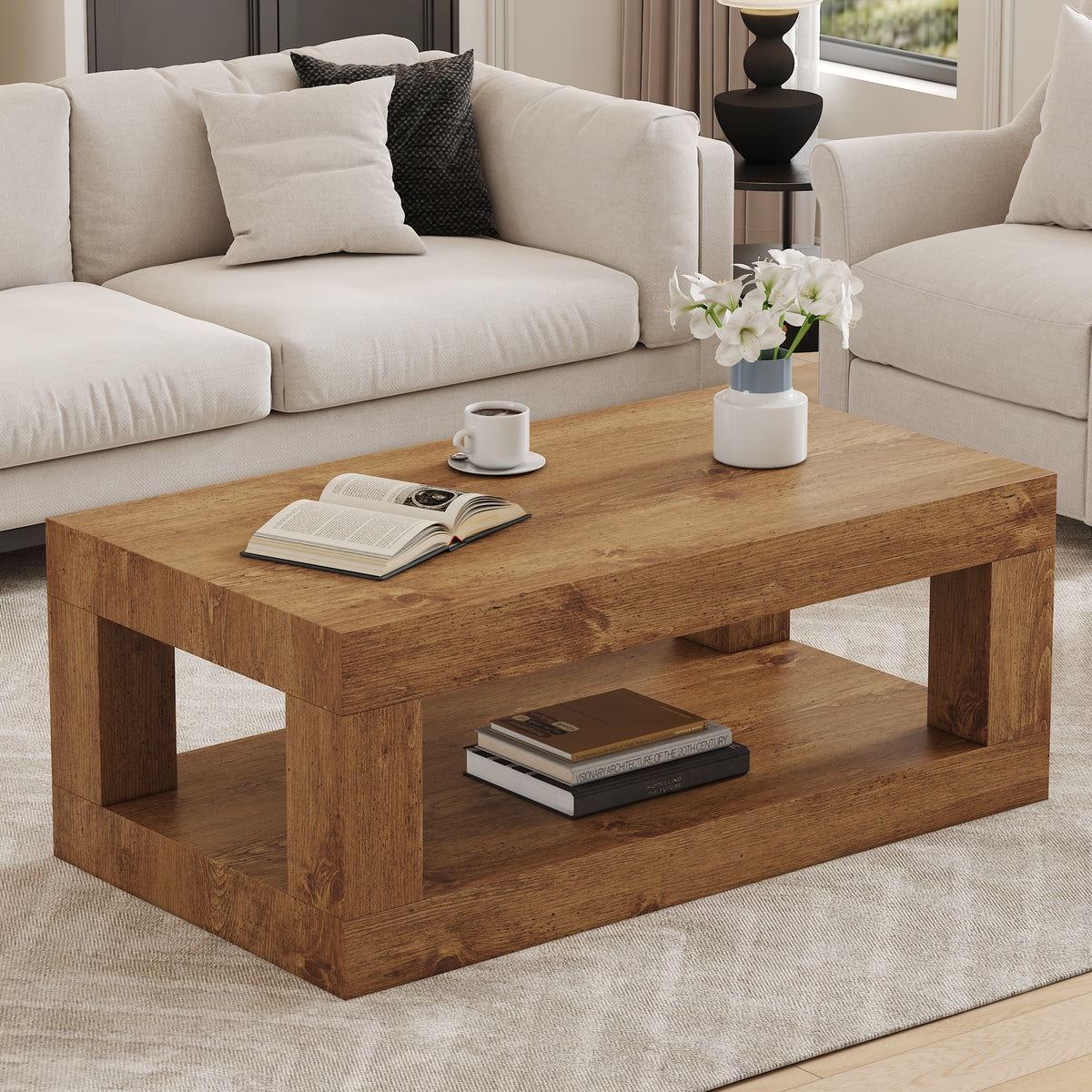 Rectangular Coffee Table with Storage, 39.5 in