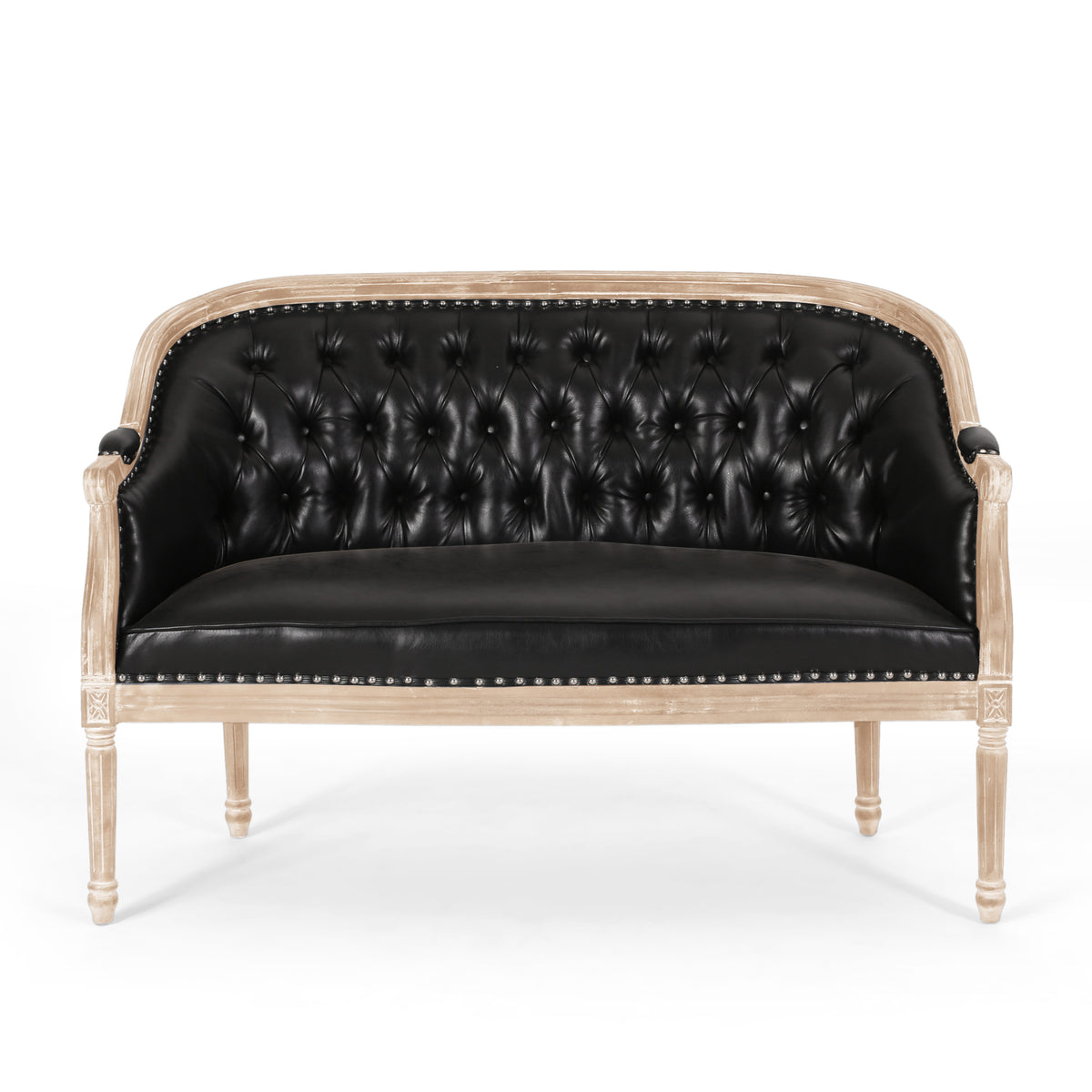 Black Vegan Leather Chesterfield Sofa, 49.5 in Wide