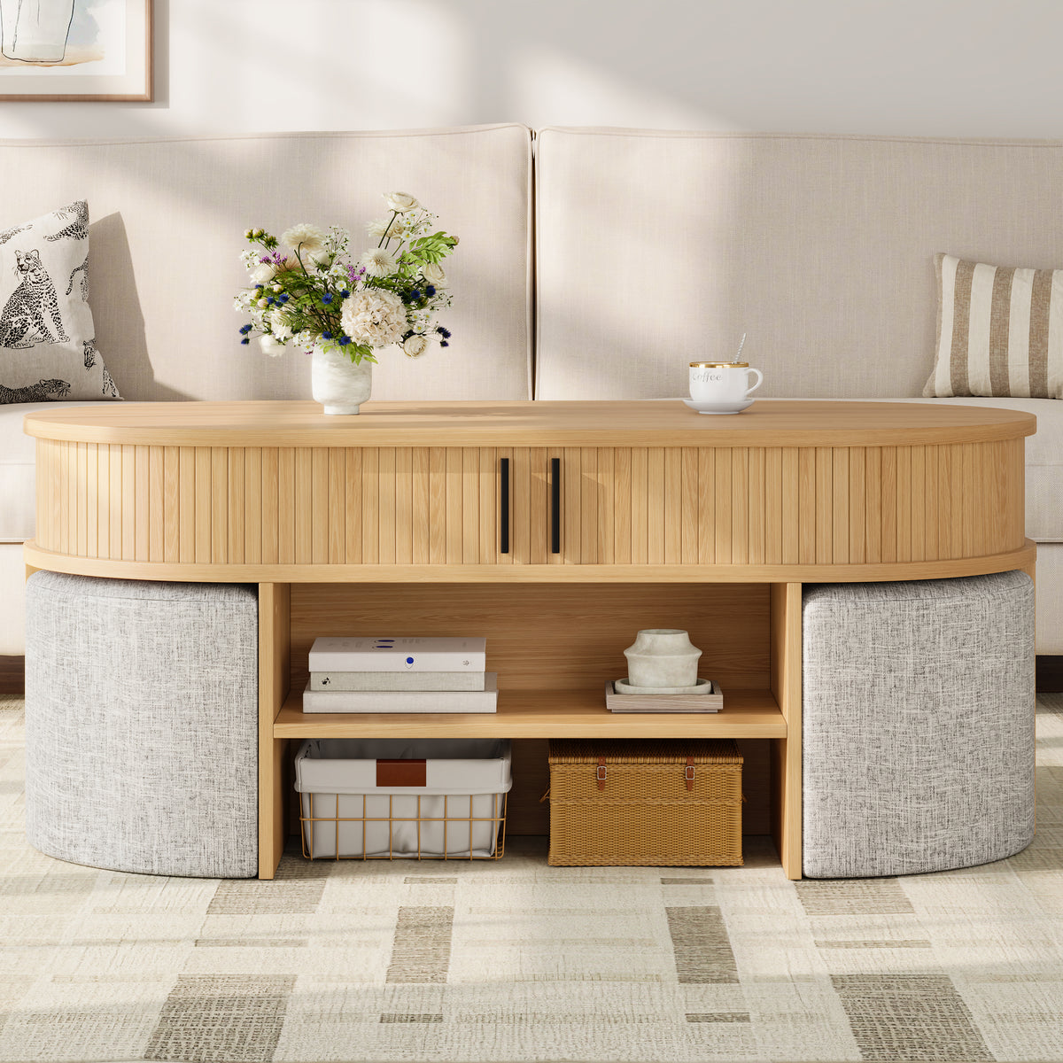 Oval Coffee Table with Storage, 47.1 in