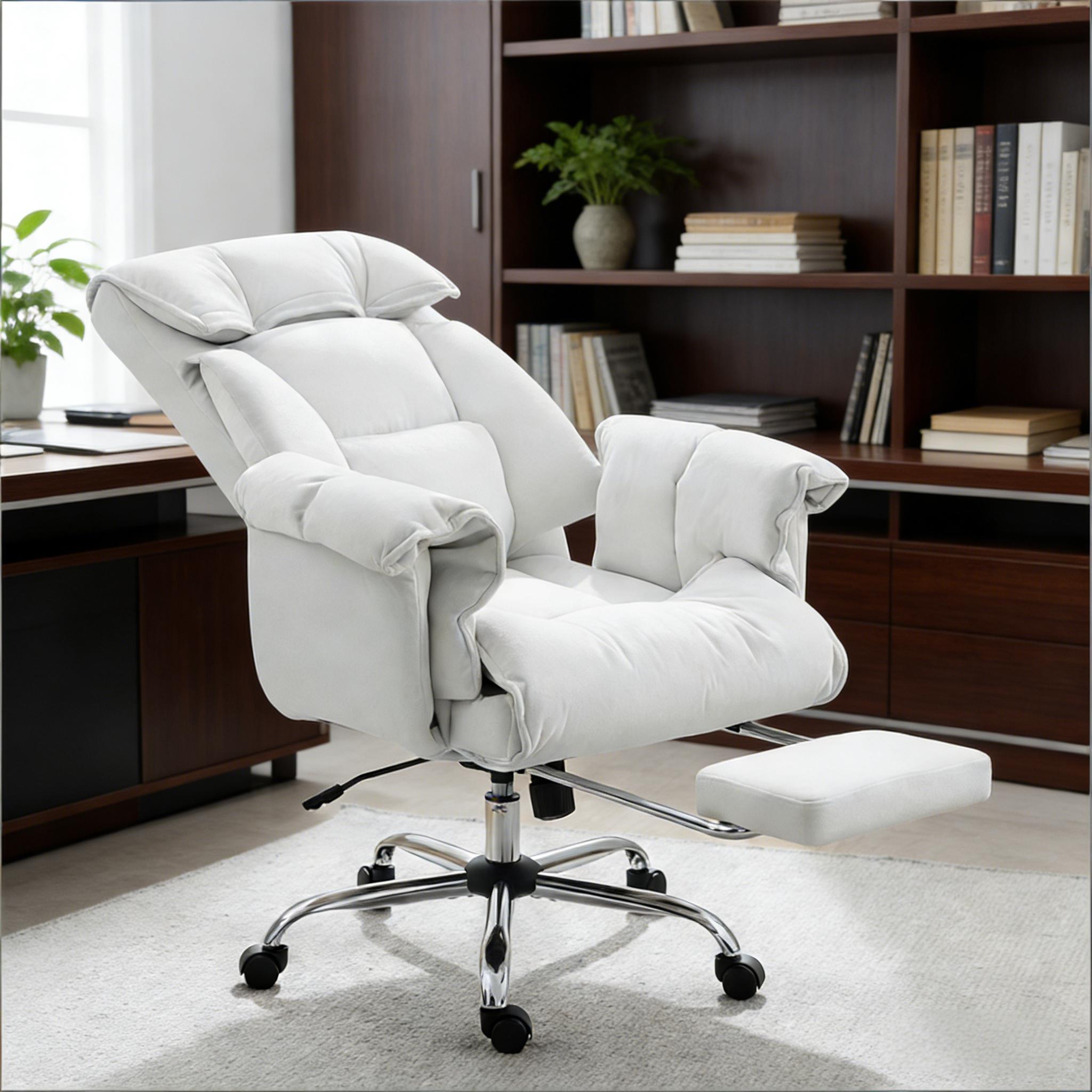 Reclining Height Adjustable Office Chair, 265 lb Capacity, Cream