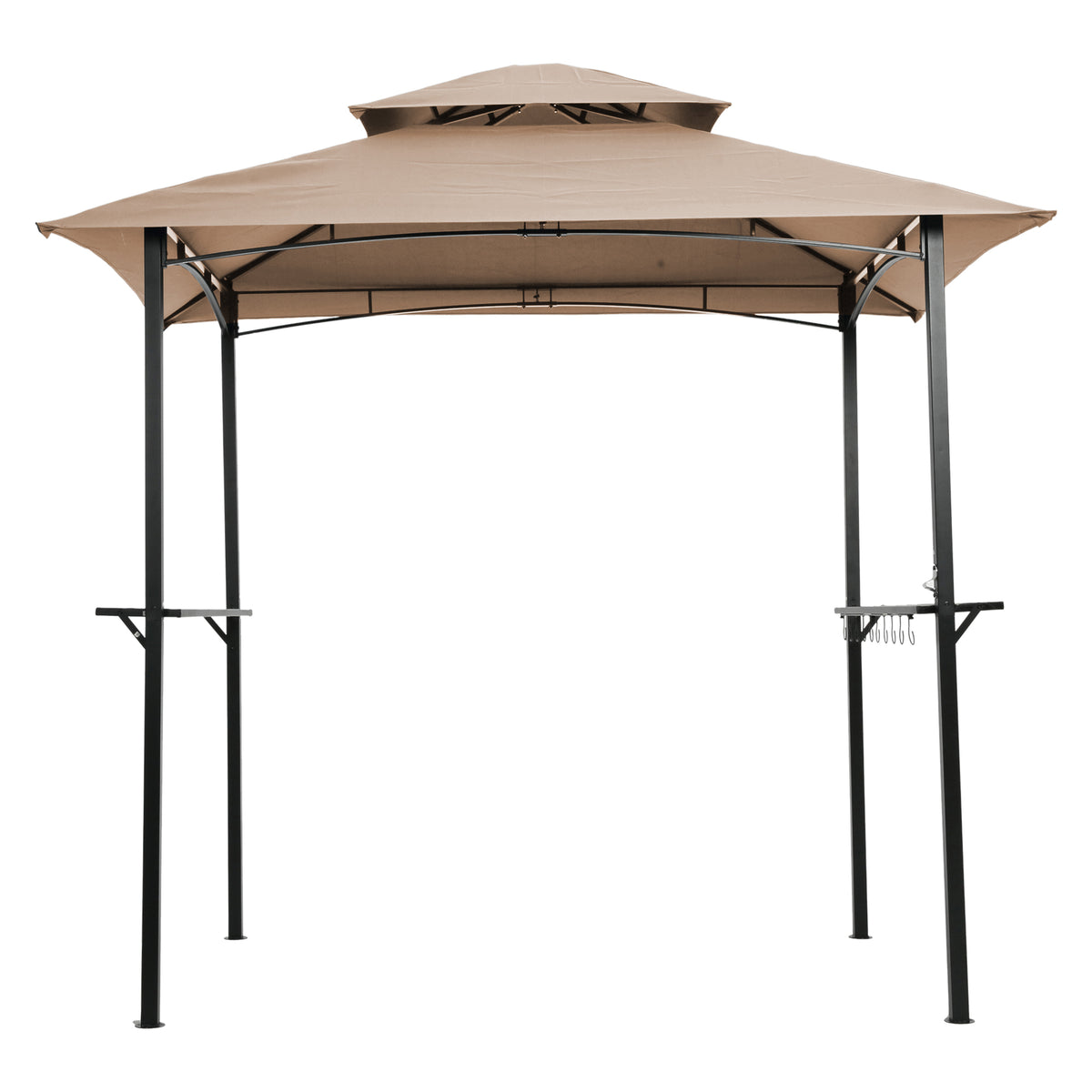 5x8 ft Khaki Metal Double Roof Gazebo with Side Shelves