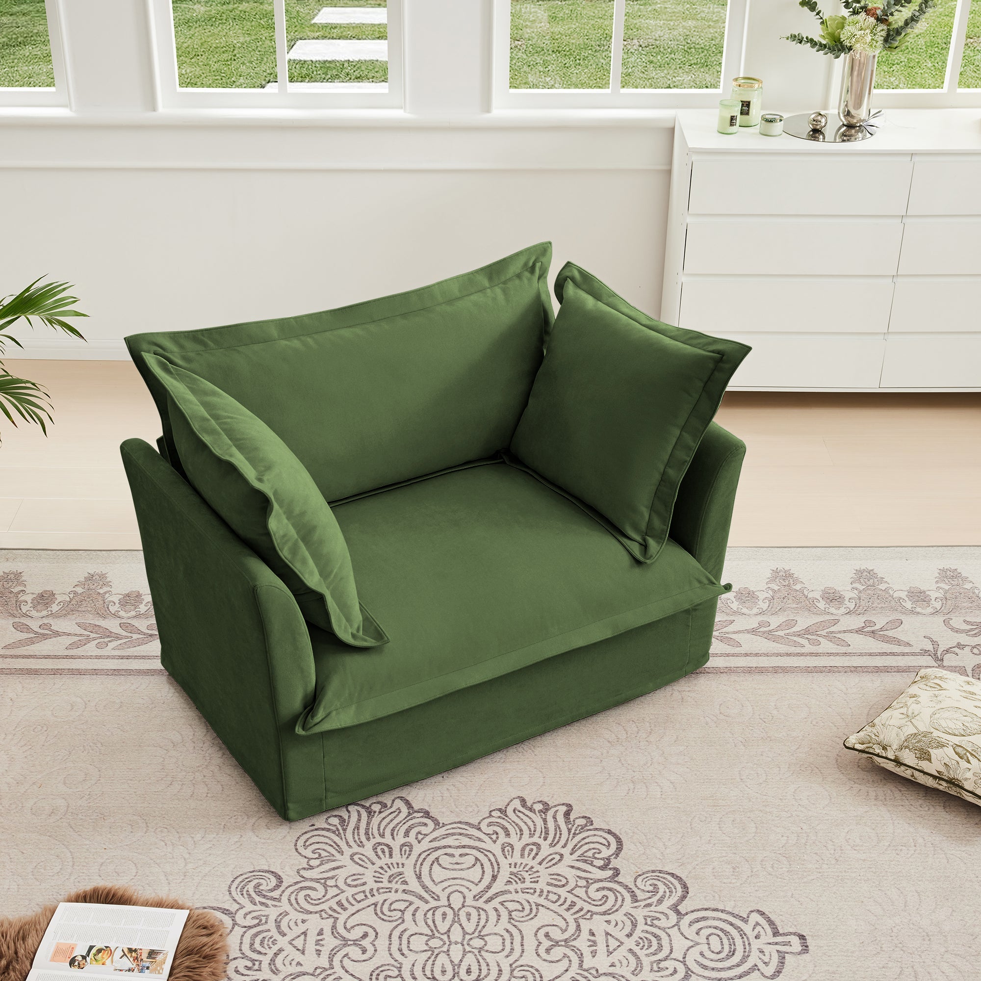 Fluffy Lounge Chair in Chenille Olive #Fabric_Chenille Olive