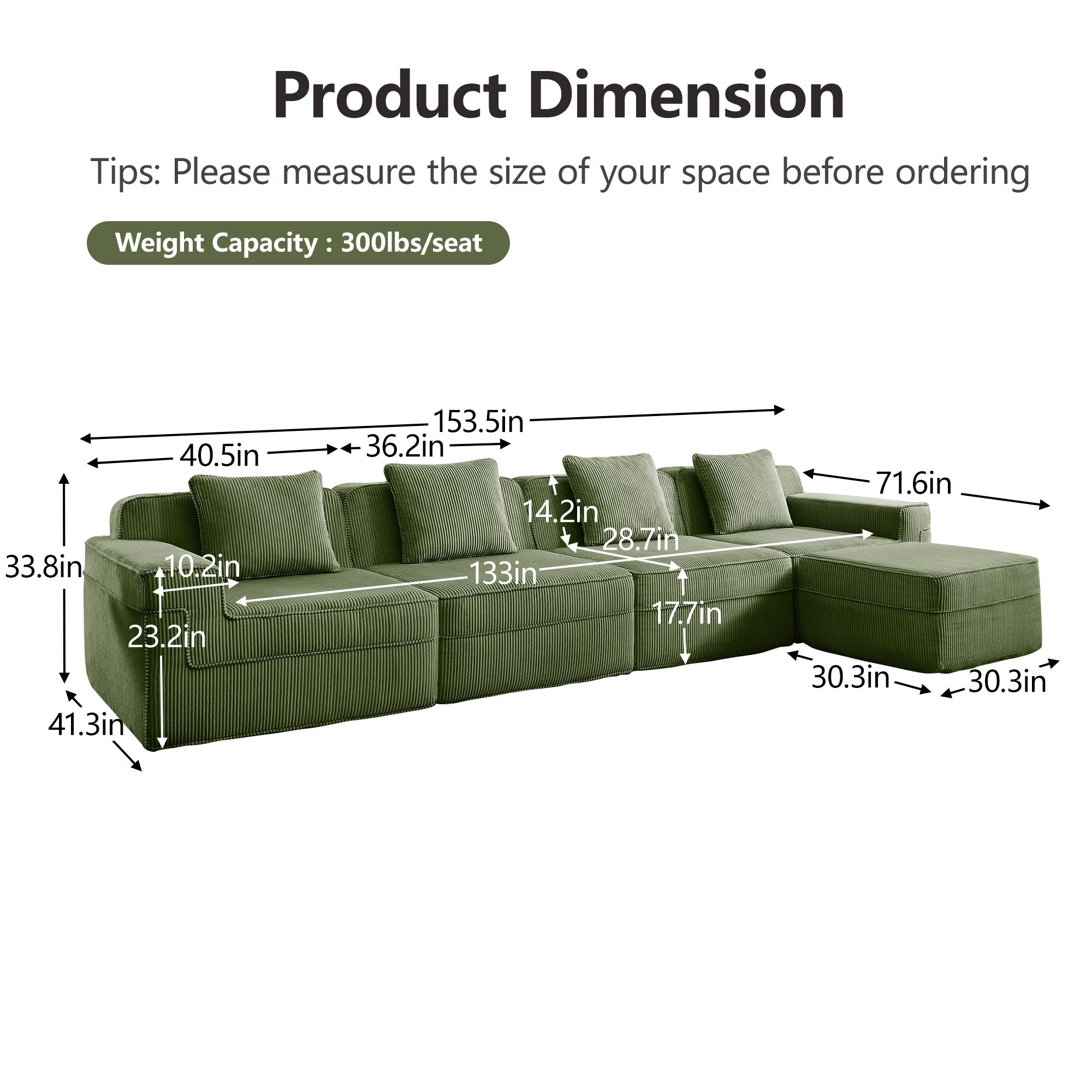 Hudson 4-Seat Boneless Couch in Olive #OttOnly_1 #Color_Olive