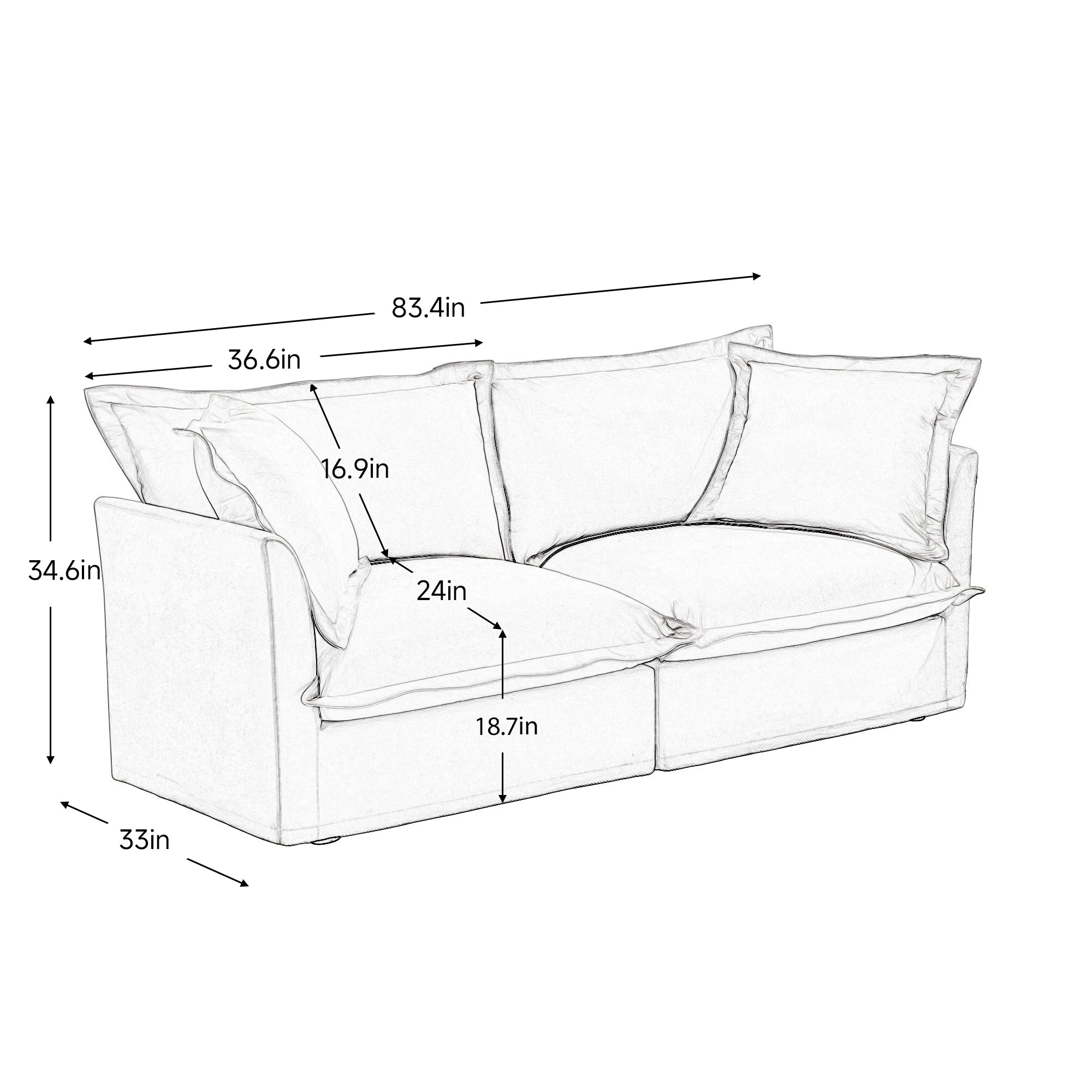 Fluffy 2-Seat Modular Sofa