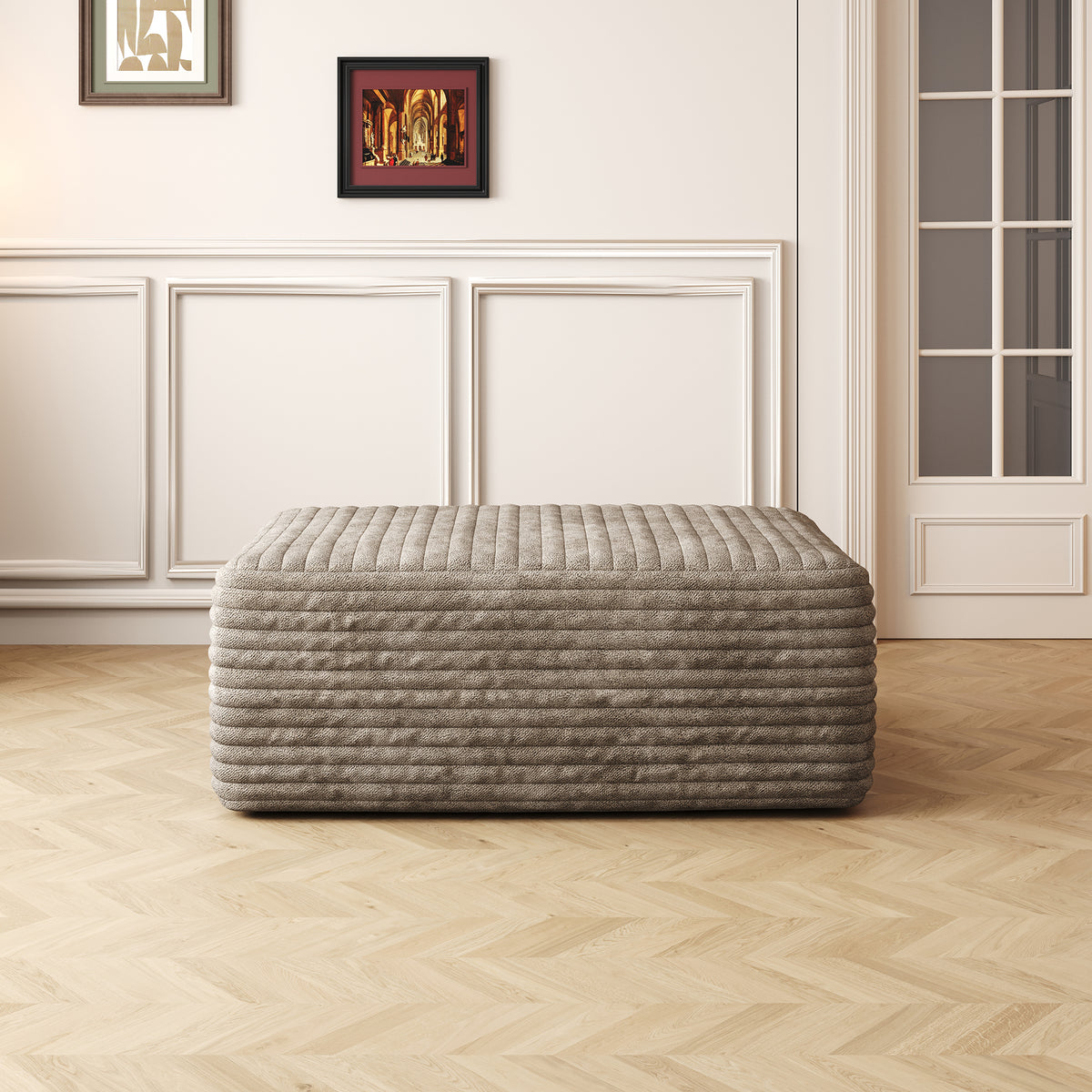 Camel Corduroy Ottoman, 37.4 in, 15.8 in Tall