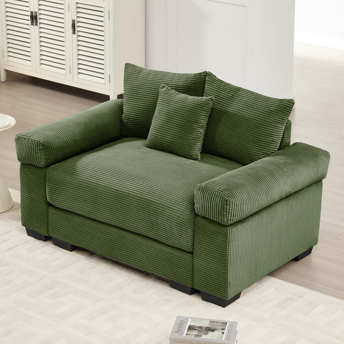 Green Corduroy Modular Sectional, 54.3 in Wide