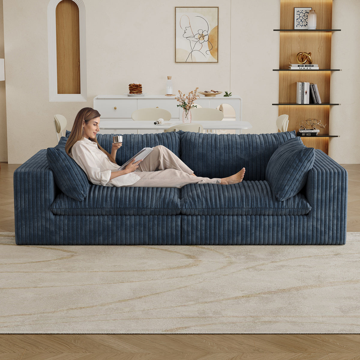 Blue 2-Seat Couch, 78.8 in Wide