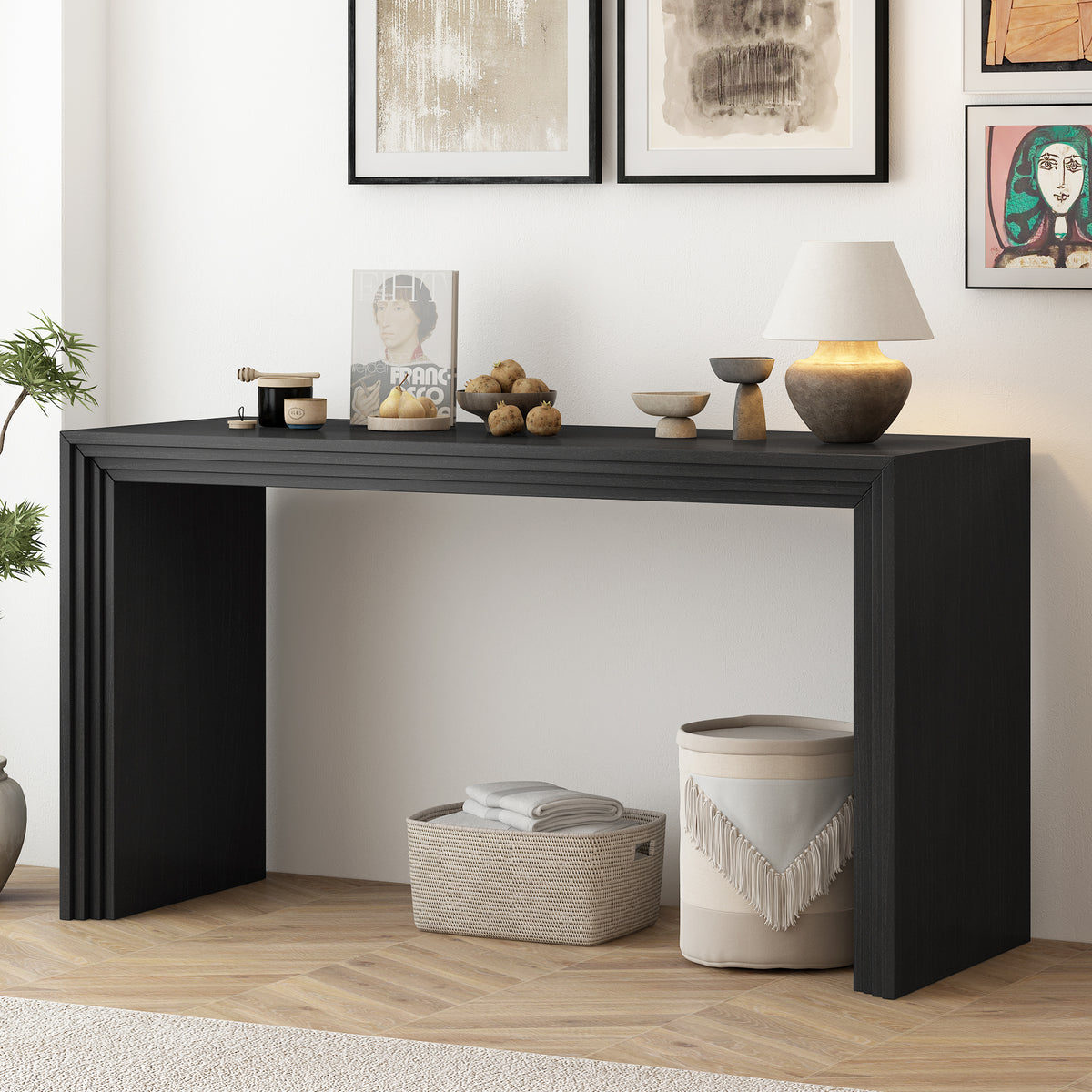 Black Entryway Console Table, 59.2 in Wide