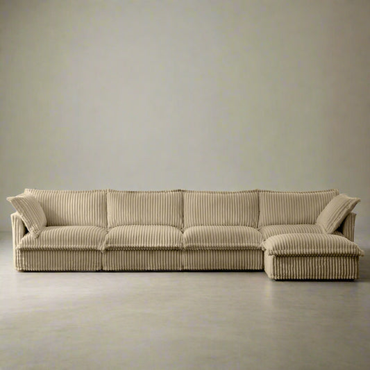 Fluffy Corduroy 4-Seat Couch – Camel with Ottoman, Washable