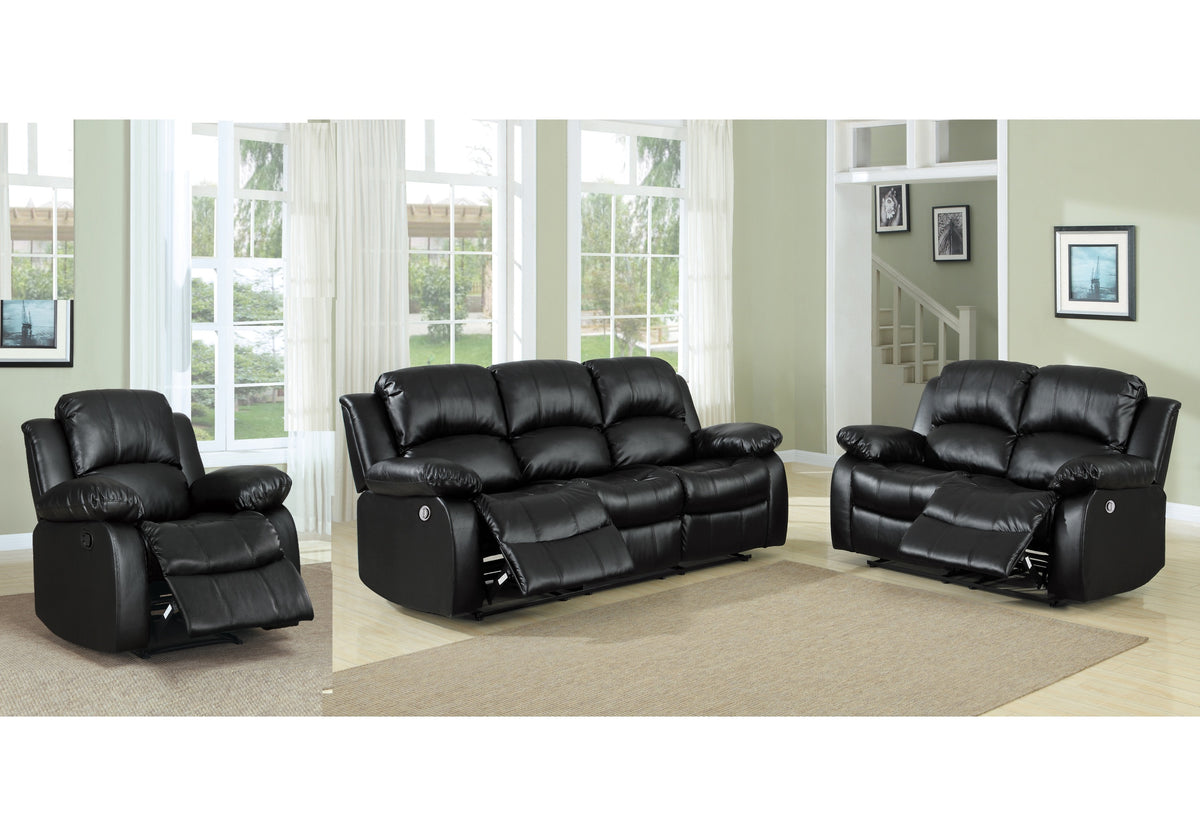 Black Vegan Leather 3-Piece Reclining Living Room Set