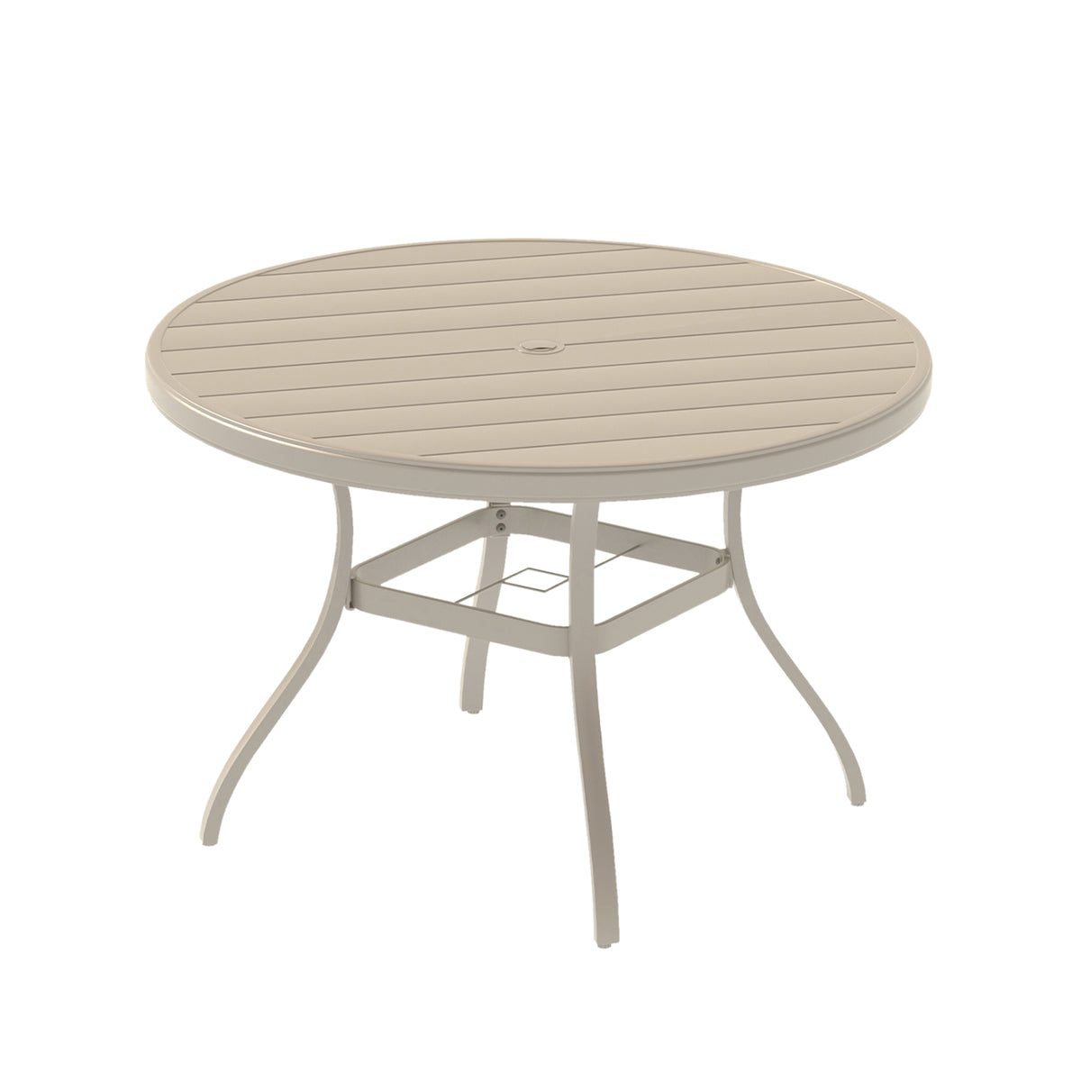 Sandstone Metal Round Outdoor Dining Table with Umbrella Hole, 53 in Wide