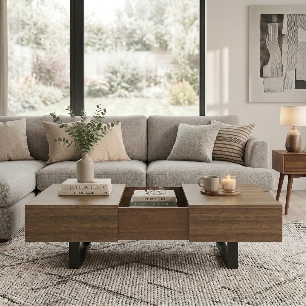 Walnut Coffee Table with Storage, 42.8 in