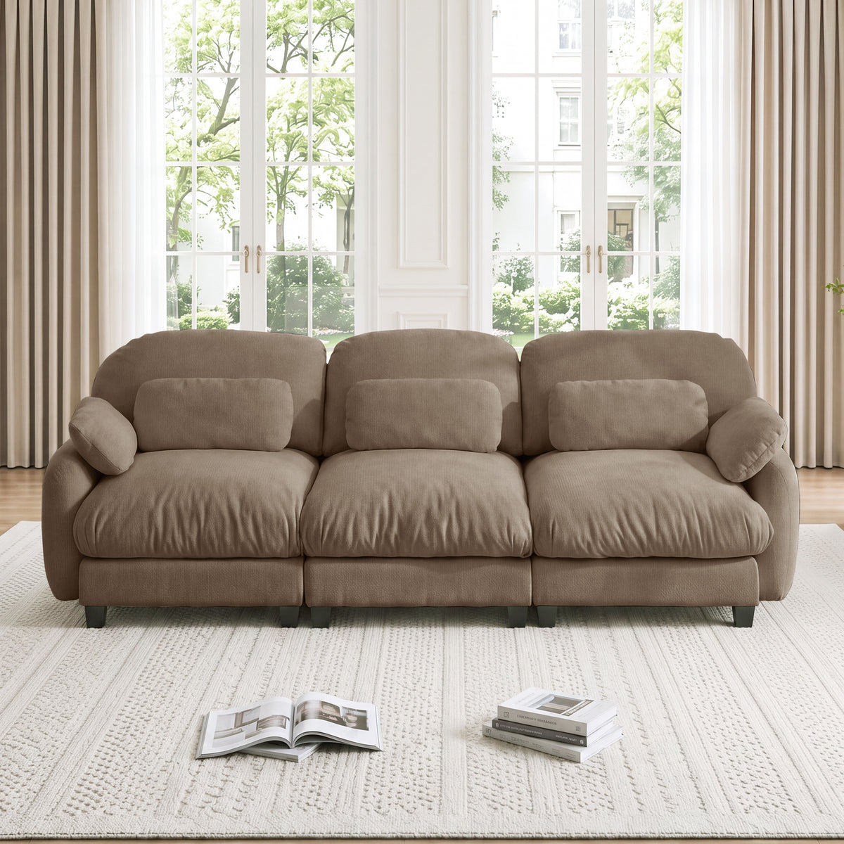 Brown Chenille Modular 3-Seat Couch