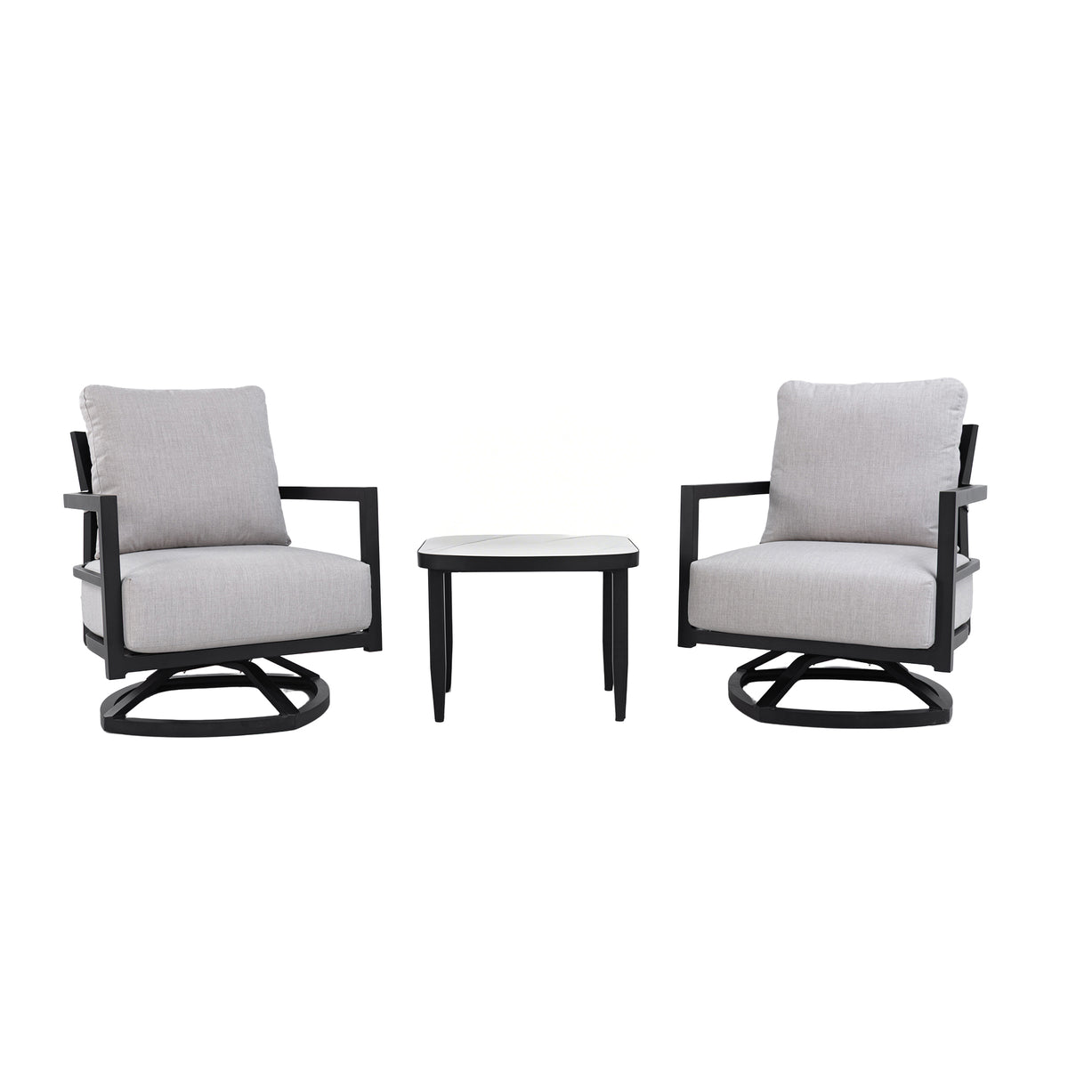 Black Aluminum 3-Piece Patio Conversation Set for 2 with Cushions