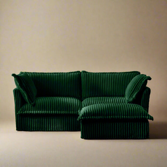 Fluffy 2-Seat Chenille Sofa – Emerald with Ottoman – Washable