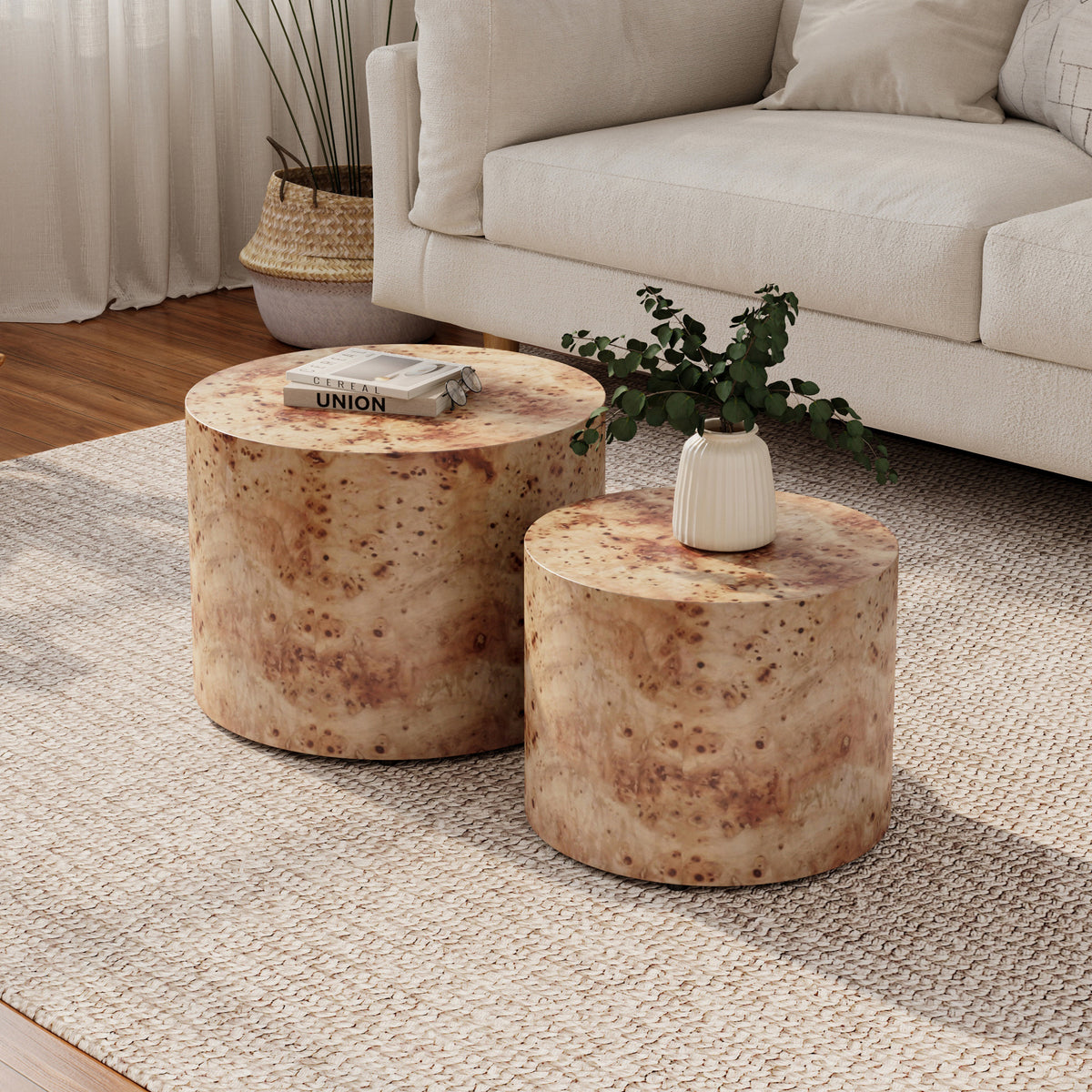Natural Round Nesting Tables, Set of 2, 19 in