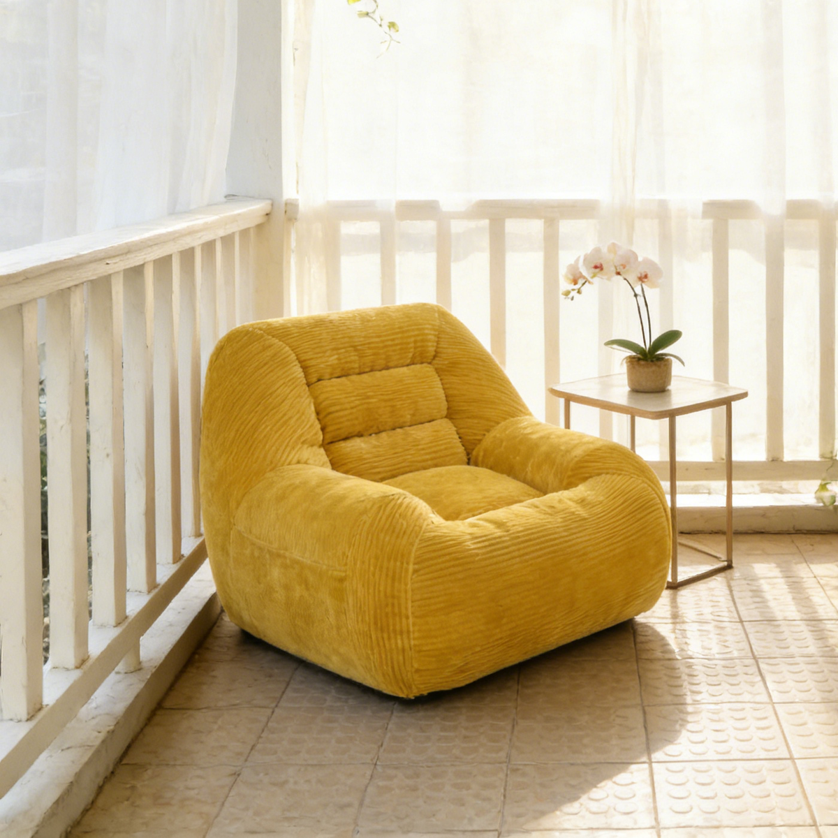 Yellow Corduroy Bean Bag Sofa