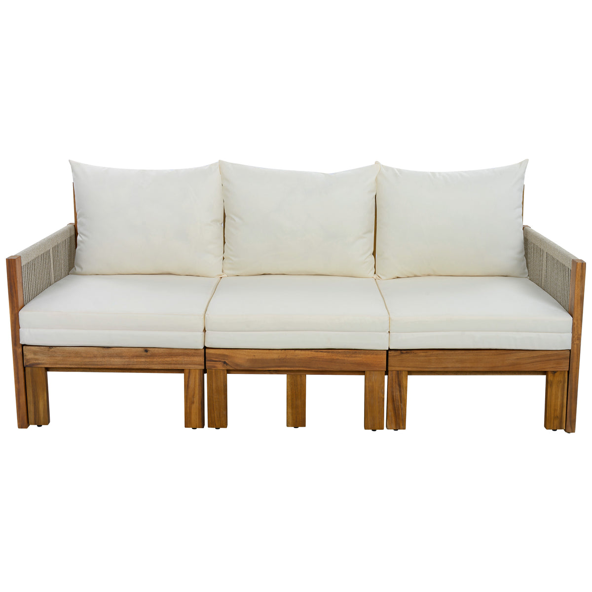 Natural Solid Wood Outdoor Daybed with Beige Cushions