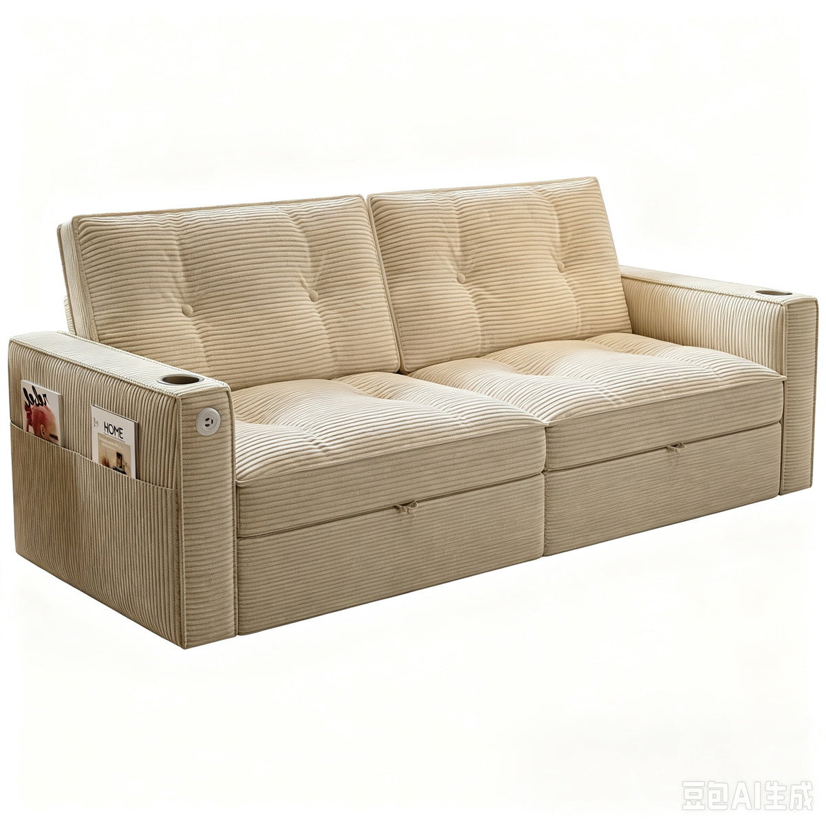 White Corduroy Sleeper Sofa, 72.6 in Wide