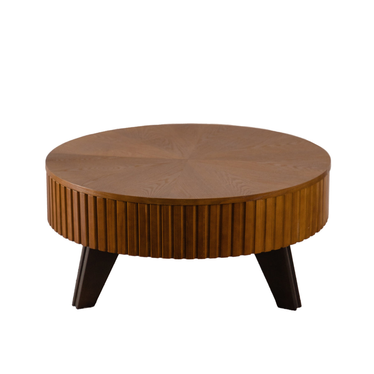 Natural Round Coffee Table with Storage, 31.5 in, 15.7 in Tall