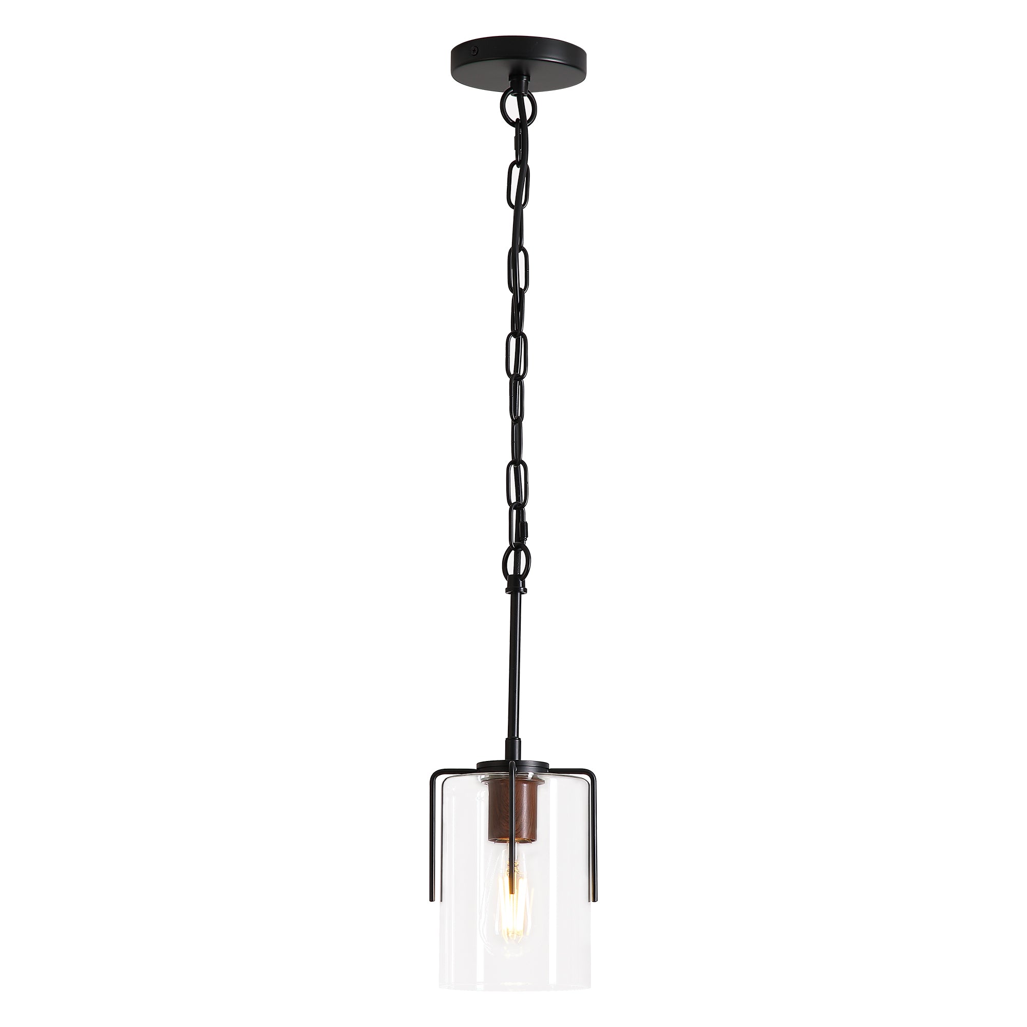 Pendant Light, Glass Shade, Black Finish