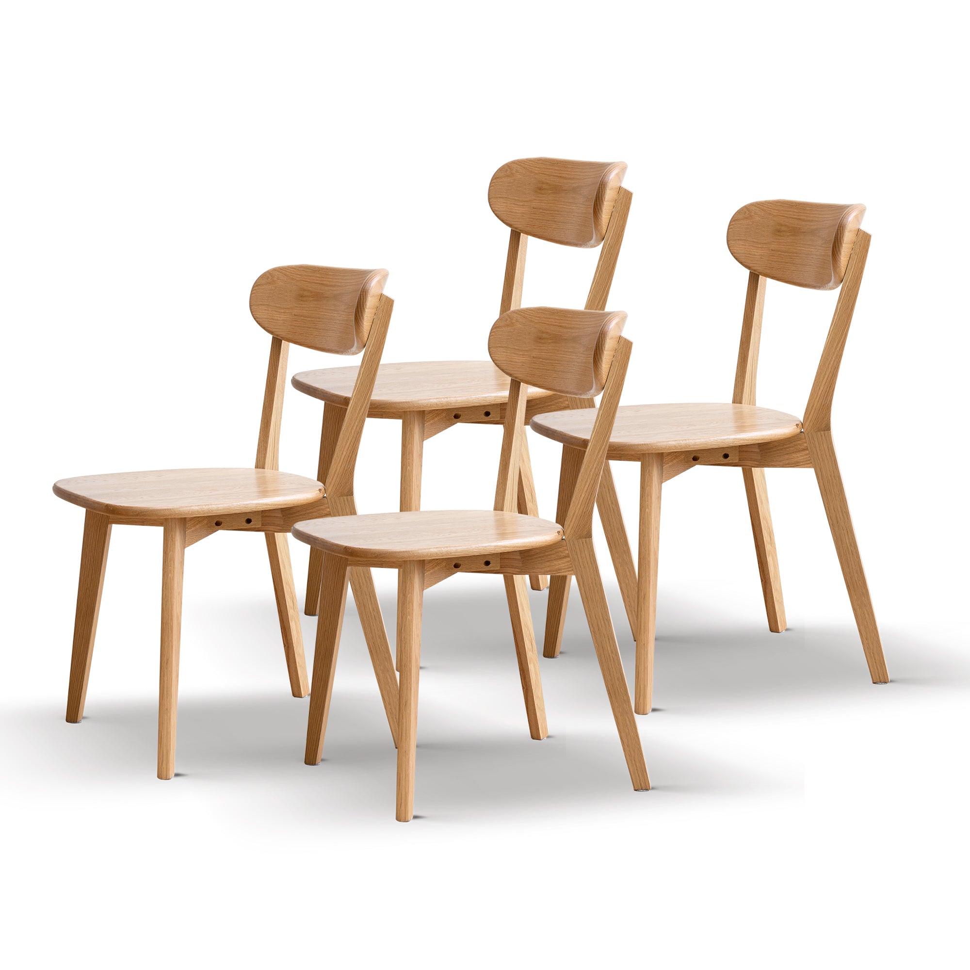 Solid Oak Dining Chairs Set of 4, Natural Mid-Century
