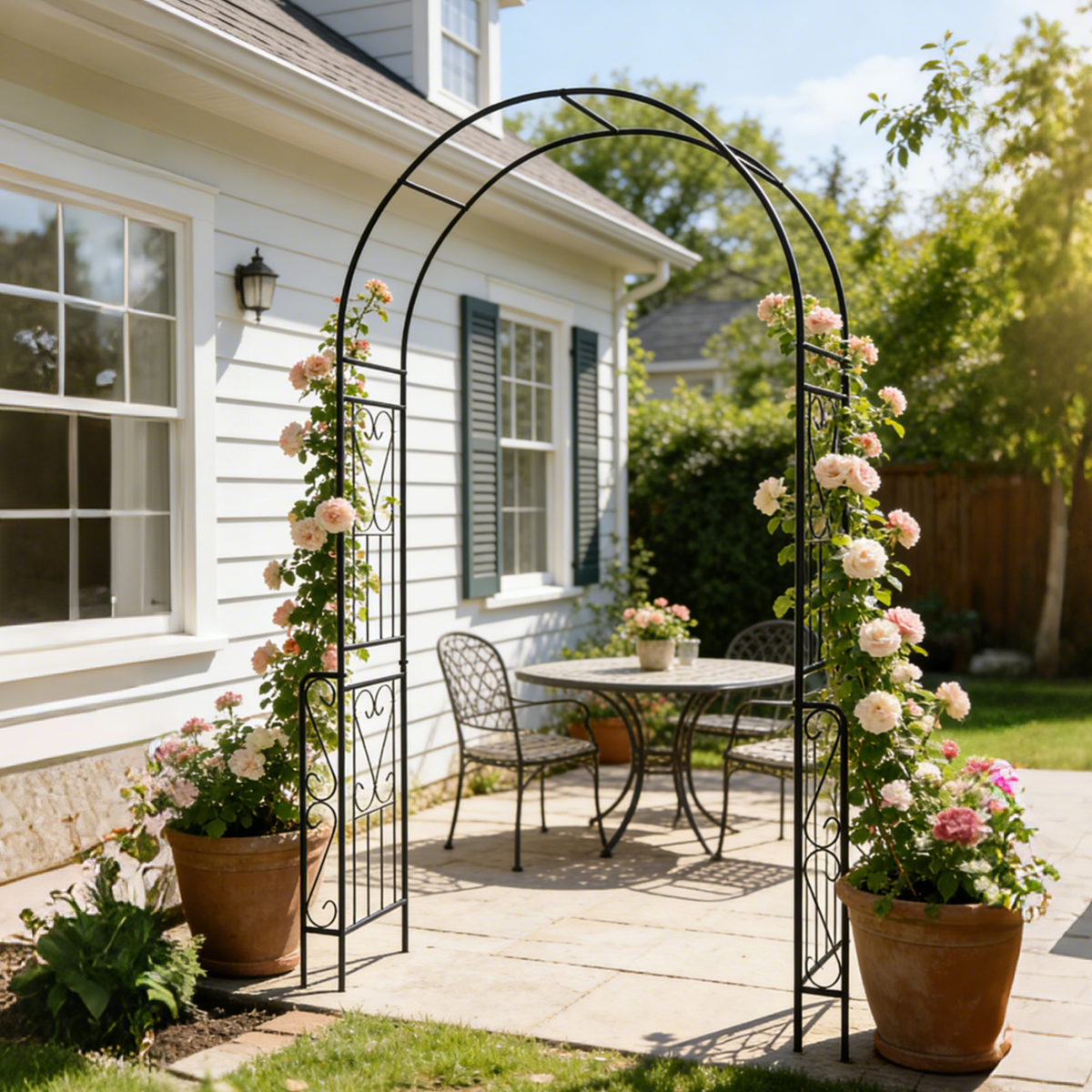 Black Metal Garden Arbor, 94.5 in Tall
