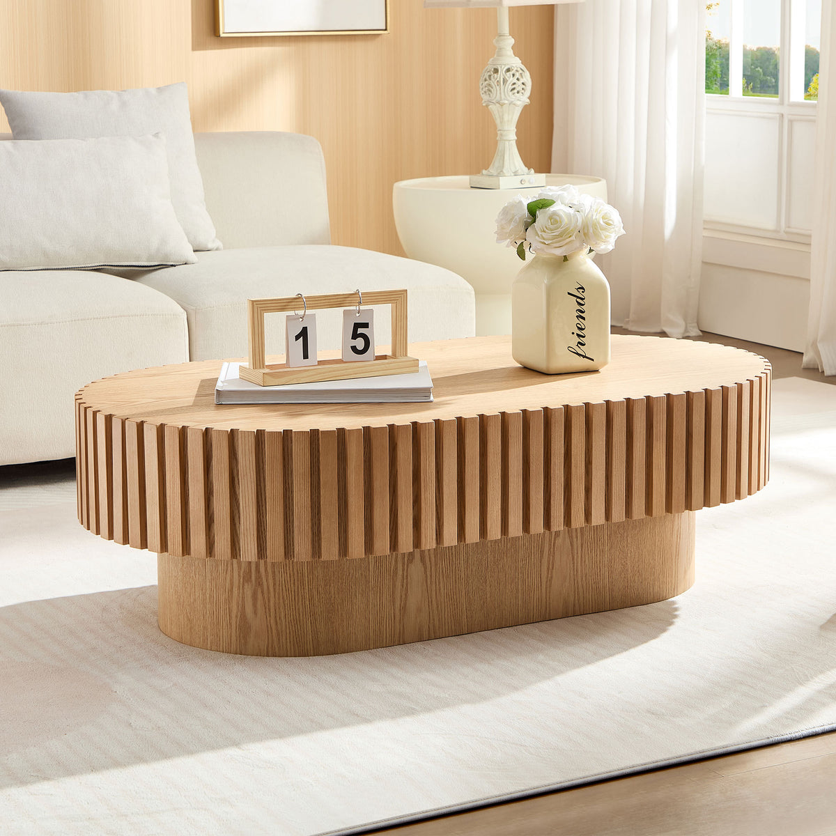 Natural Oval Coffee Table, 43.7 in, 13.8 in Tall
