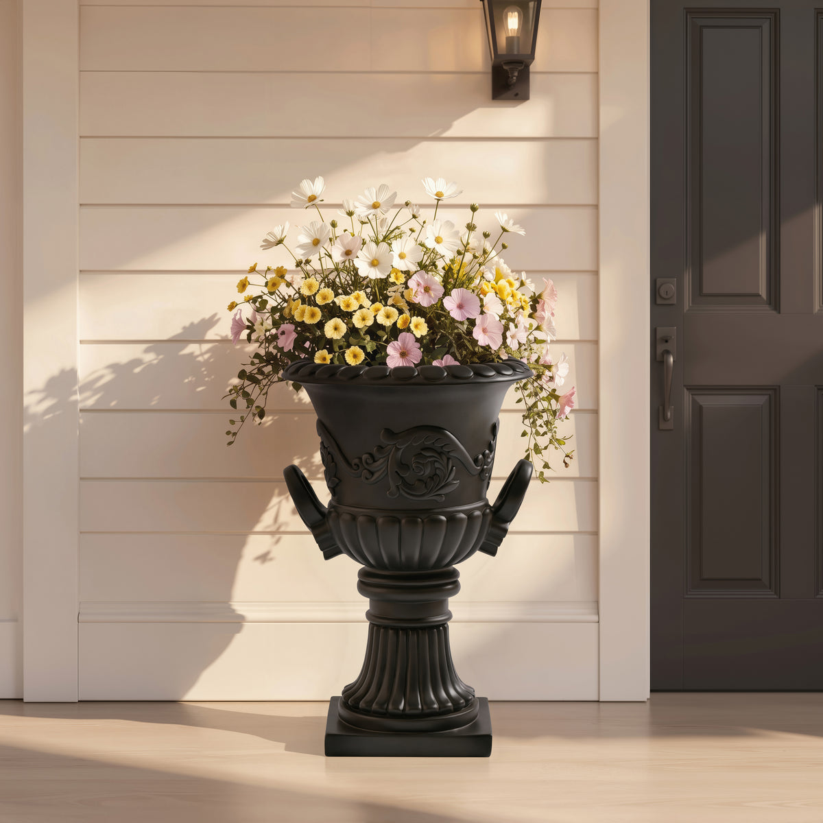 Black Outdoor Planter, Roman Style