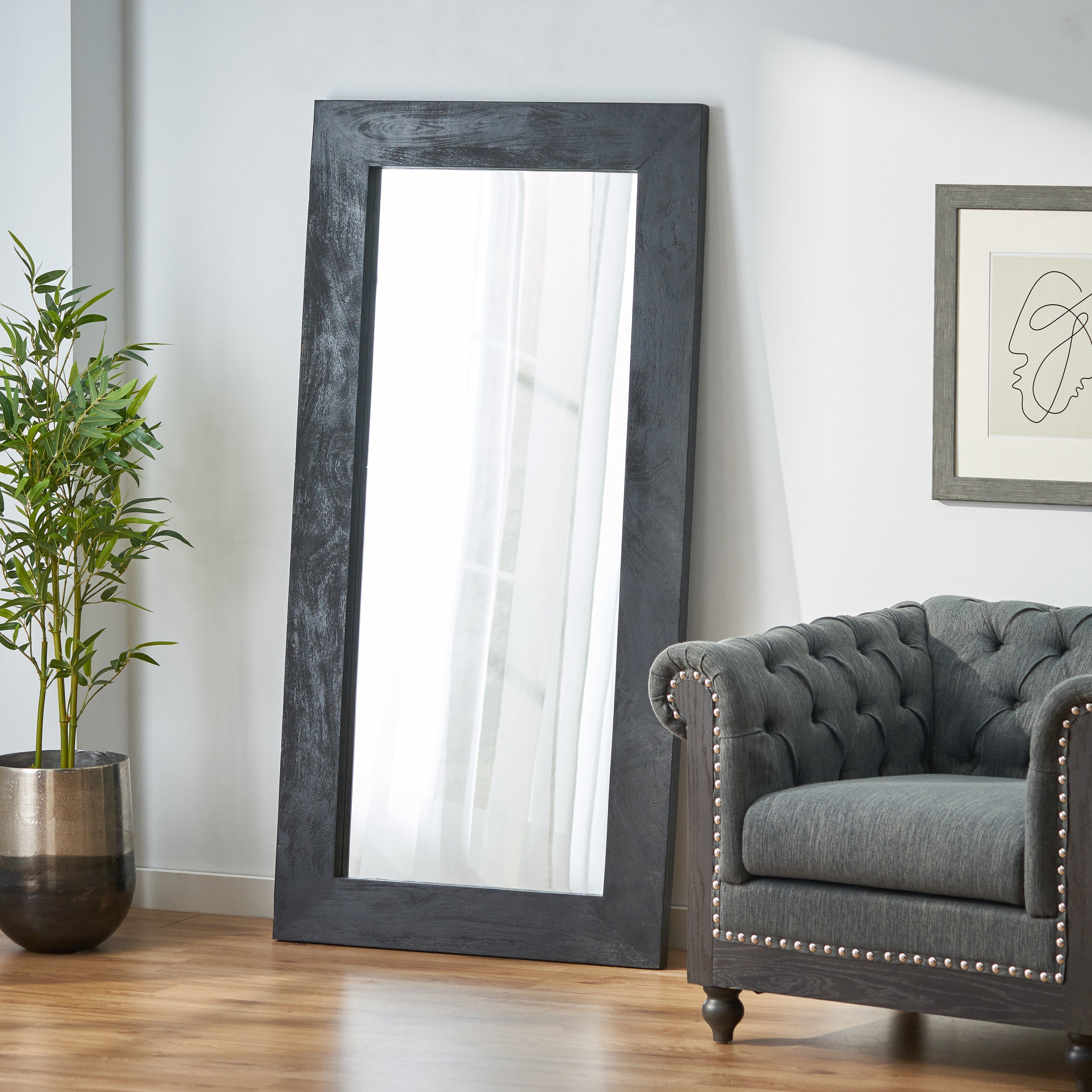 Wood Standing Mirror, 64 Inch Black Frame