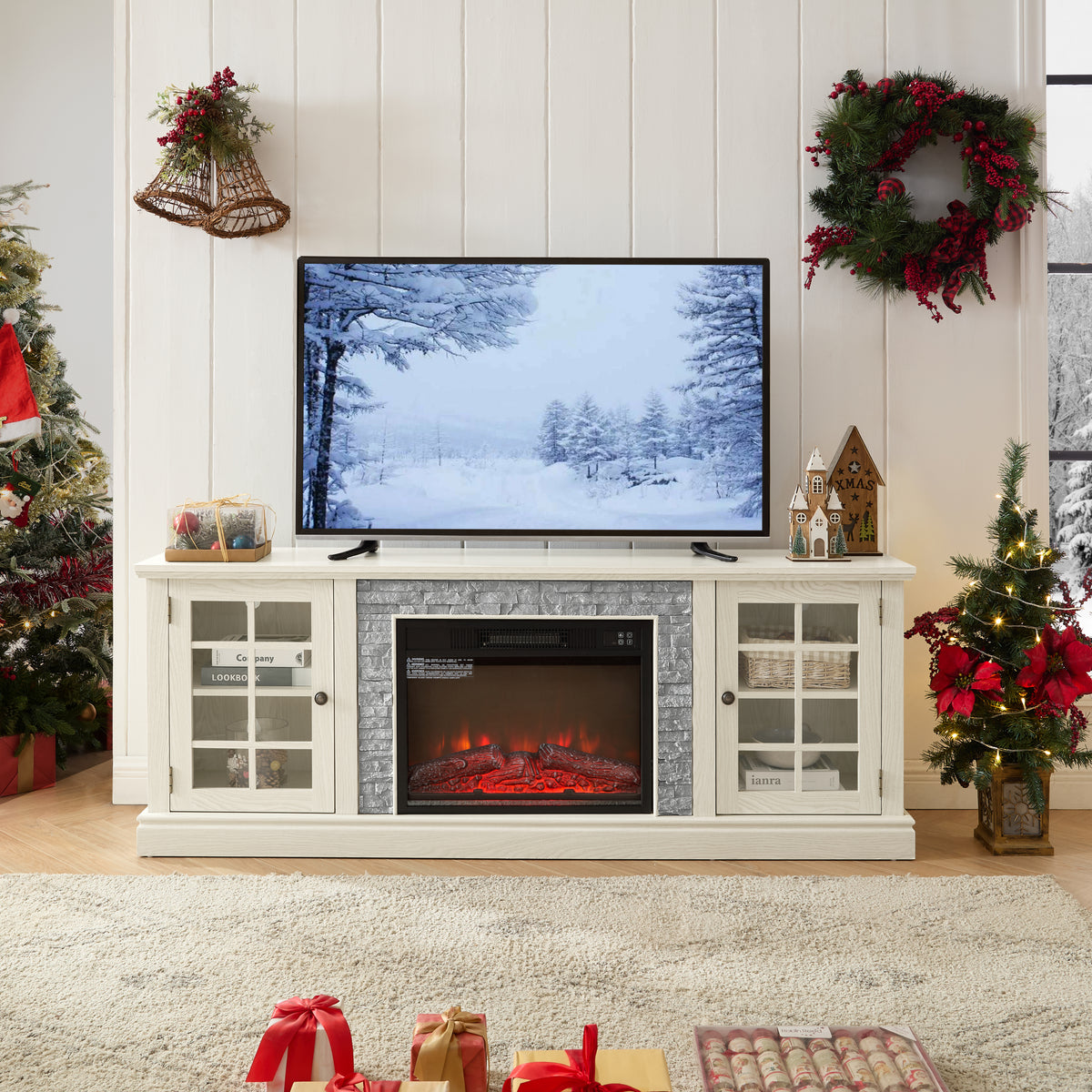 White Fireplace TV Stand for TVs up to 75 in, 70.1 in Wide