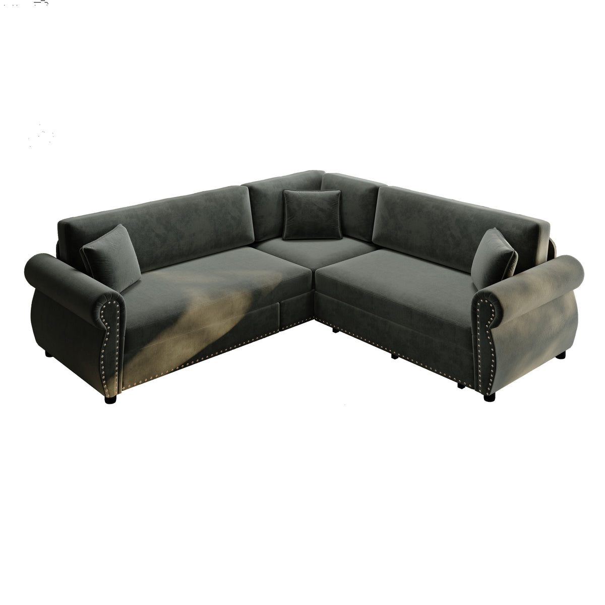 Dark Gray Chenille L-Shaped King Sleeper Sectional, 88.2 in Wide