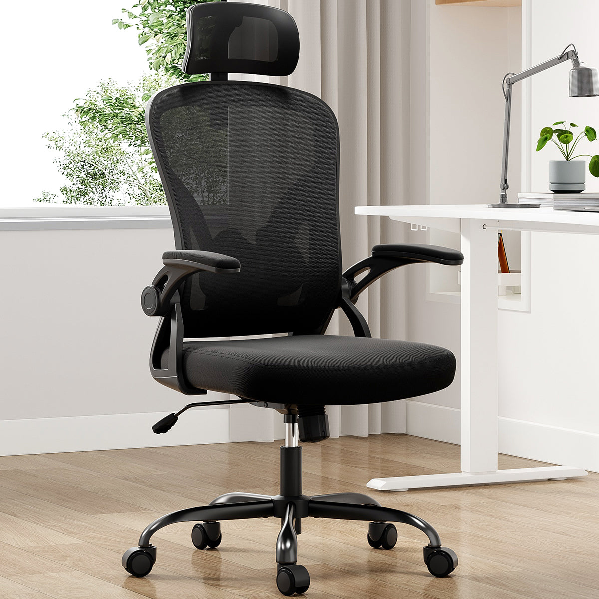 Lumbar Support Ergonomic Office Chair, 23.4 in, Black, 56.69 in Tall