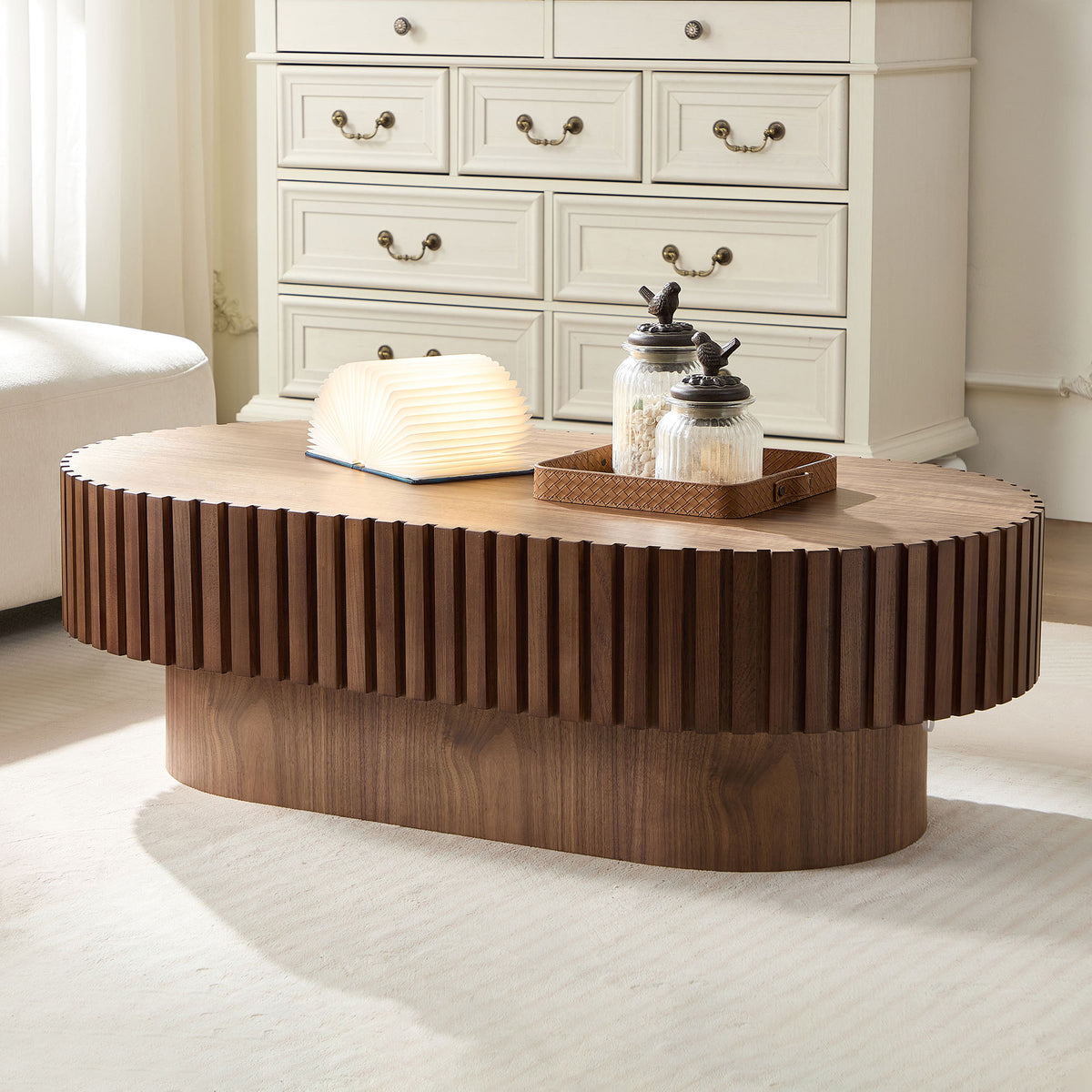 Walnut Oval Coffee Table, 43.7 in