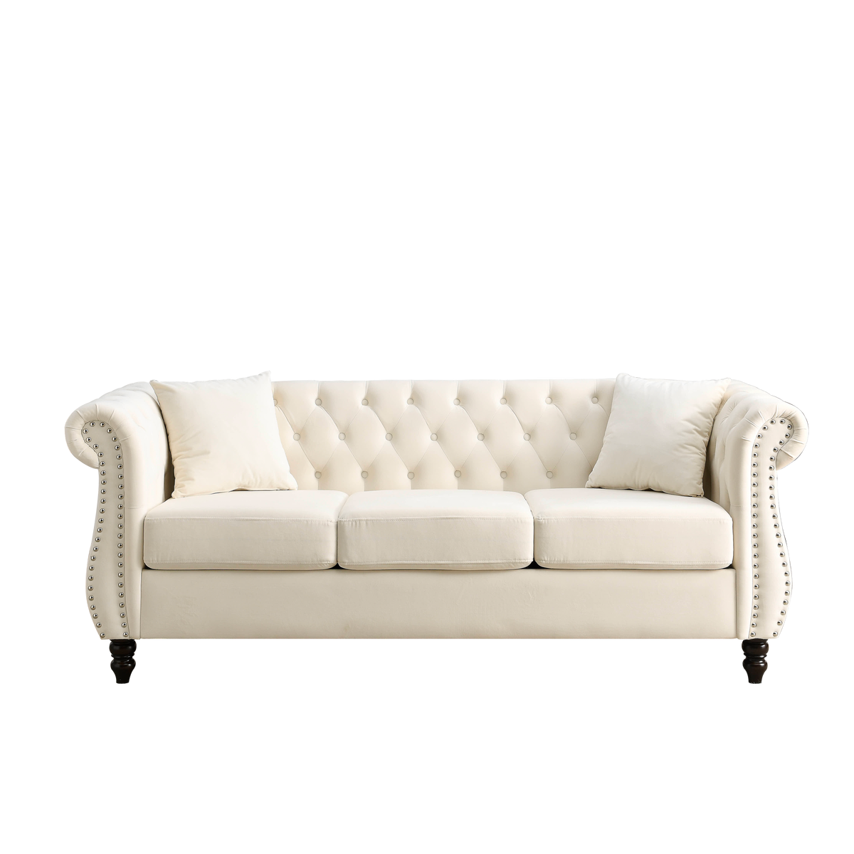 Beige Velvet 3-Seat Chesterfield Sofa