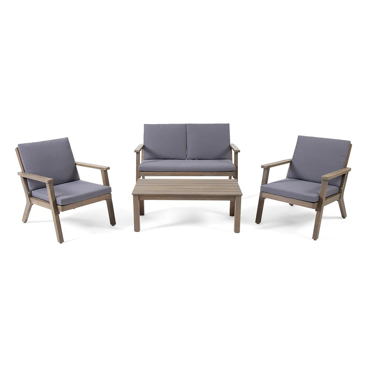 Gray Solid Wood Patio Conversation Set for 4 with Cushions