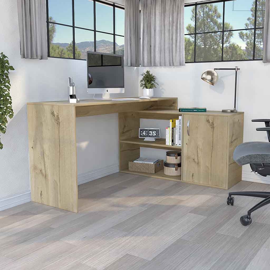L-Shaped Modern Computer Desk, Workstation, 59.6 in, Oak