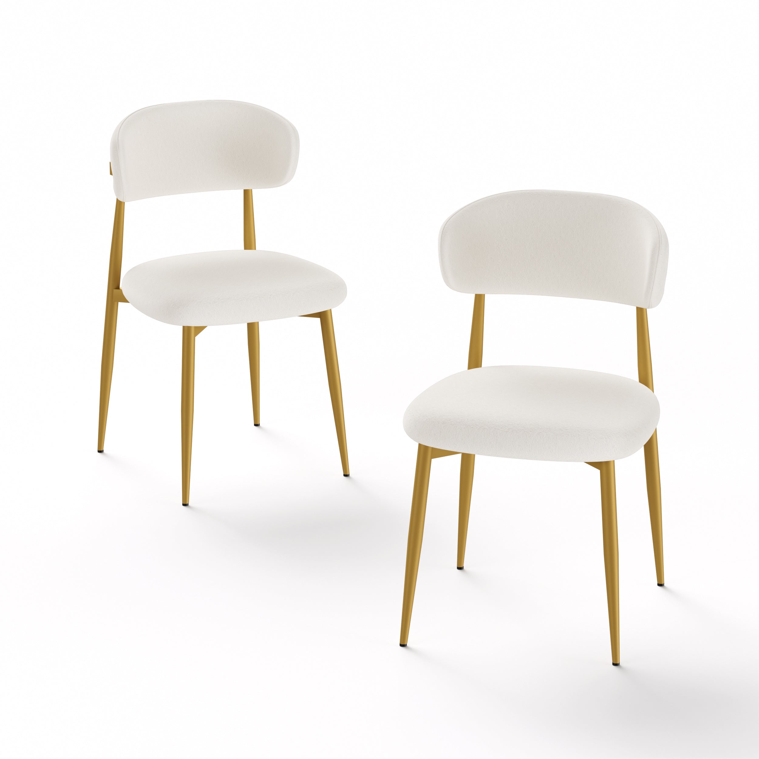 Velvet Dining Chairs Set of 2, White with Gold Metal Legs