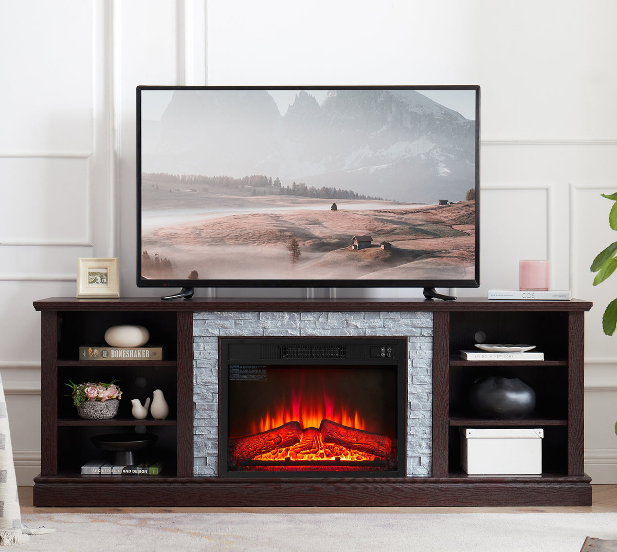 Cherry Fireplace TV Stand, 70.1 in Wide